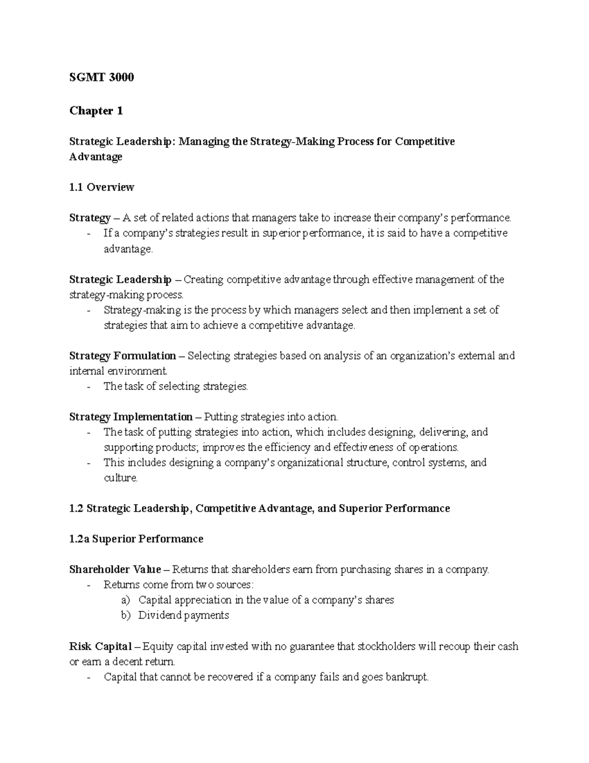 Copy Of SGMT 300 0 - Chapter 1 - SGMT 3000 Chapter 1 Strategic ...