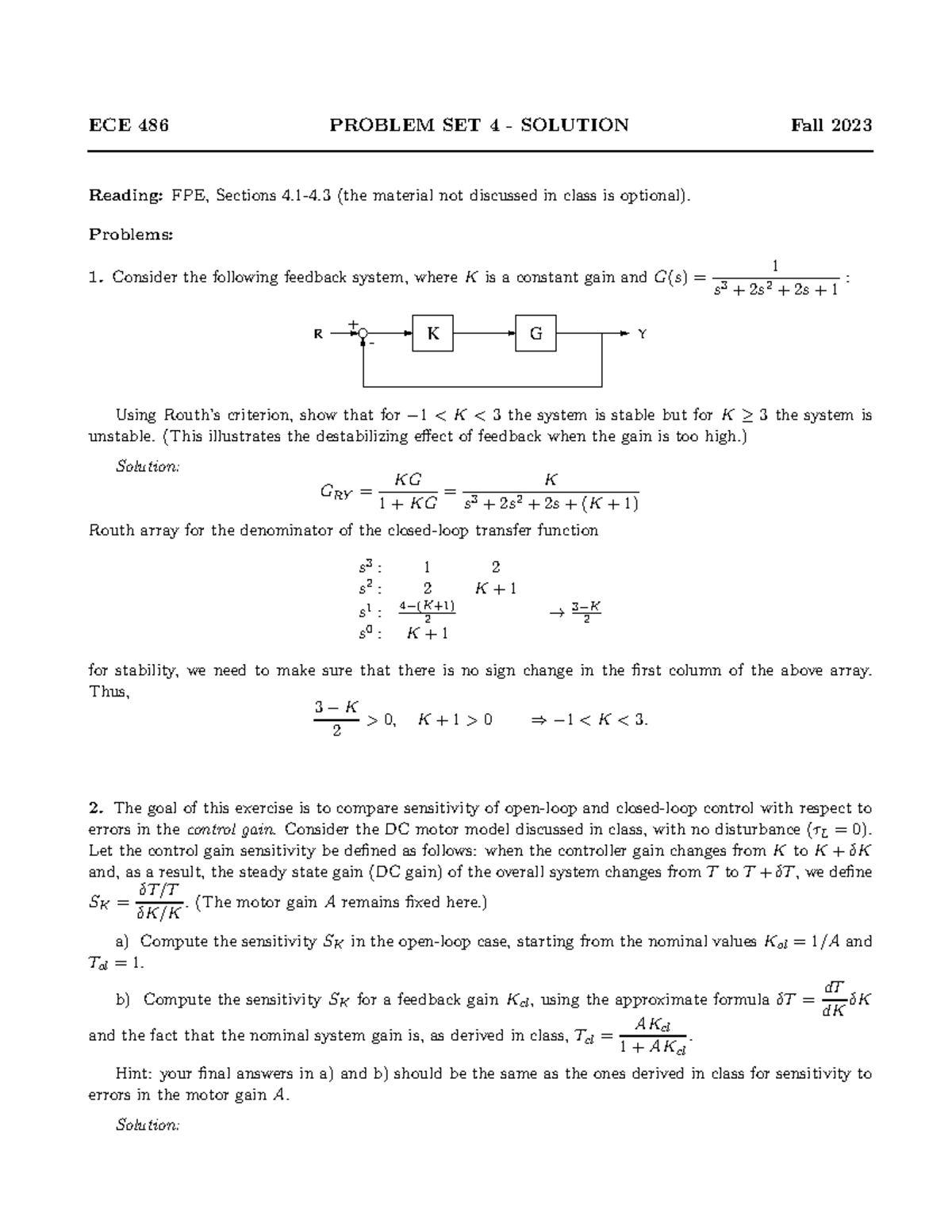 Hw4 Sol Fa23 - HW 4 Solution - ECE 486 PROBLEM SET 4 - SOLUTION Fall ...