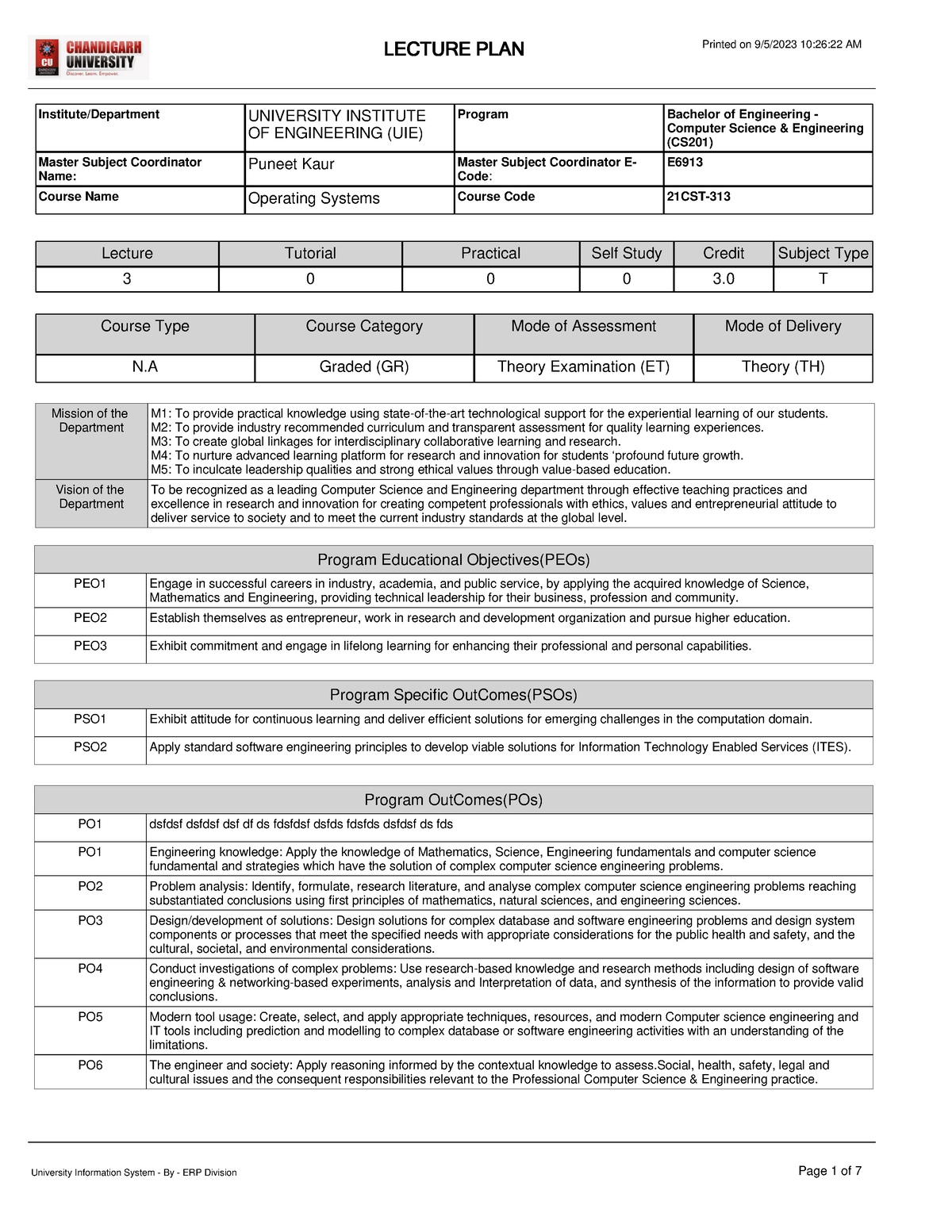 OS Syllabus - Program Educational Objectives(PEOs) PEO1 Engage in ...