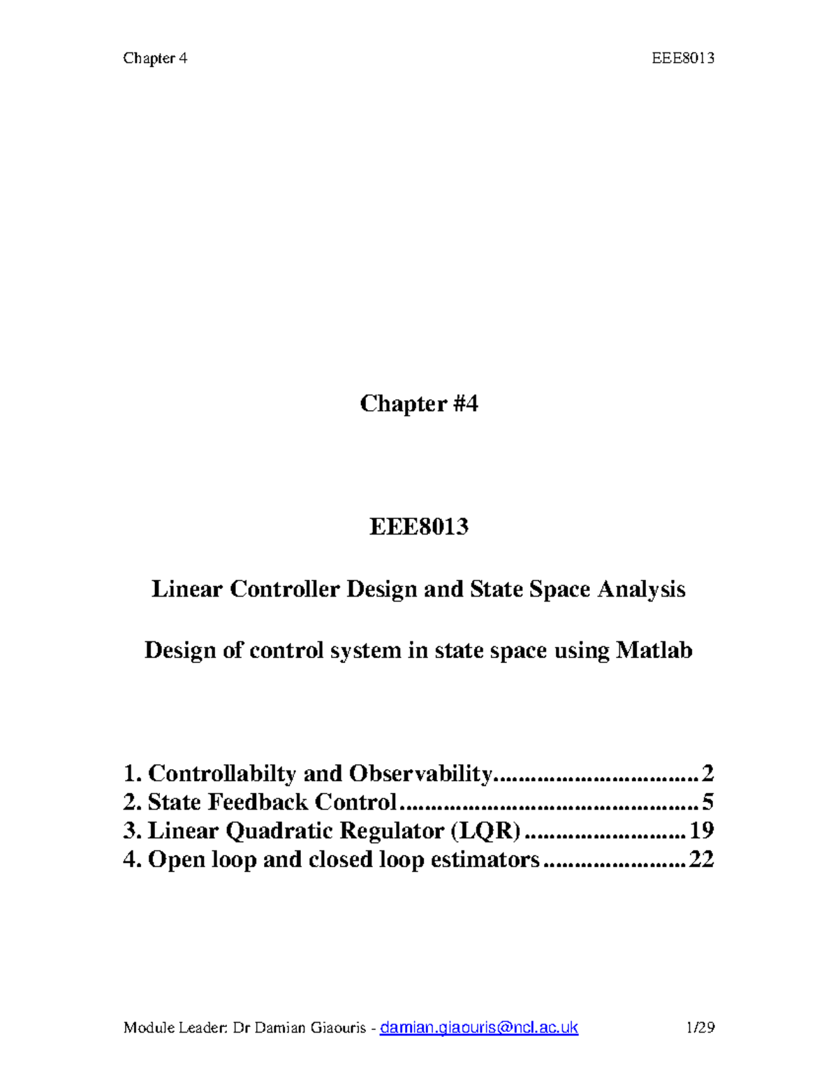 Chapter 4 Design of control system in state space using Matlab ...