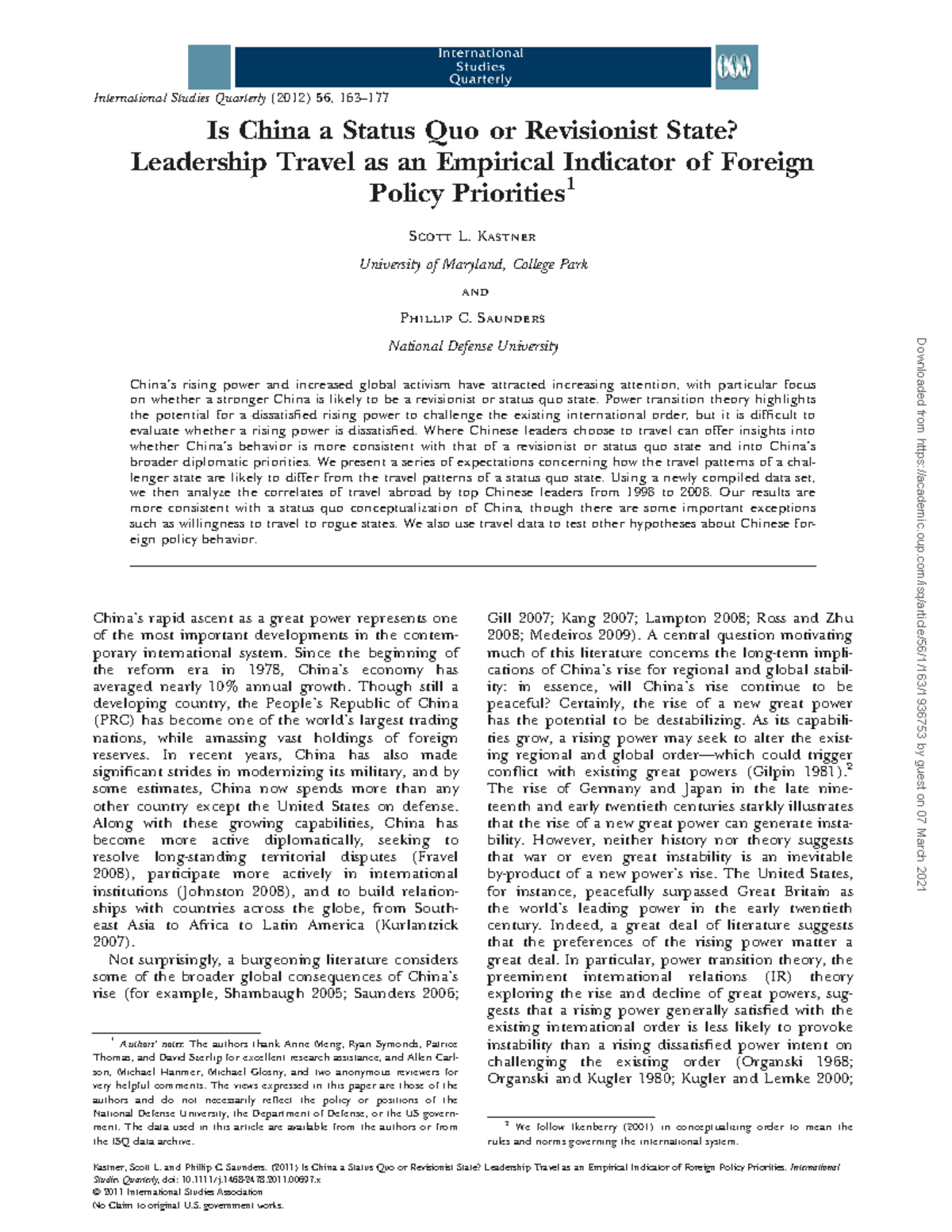 561163 lecture notes macroeconomic policy Is China a Status Quo