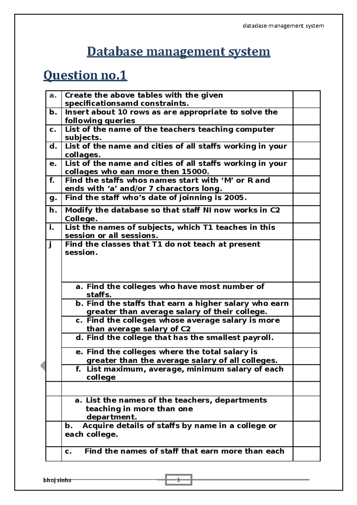 Real dbms - rea ldbms - 1 Database management system Question no. a ...