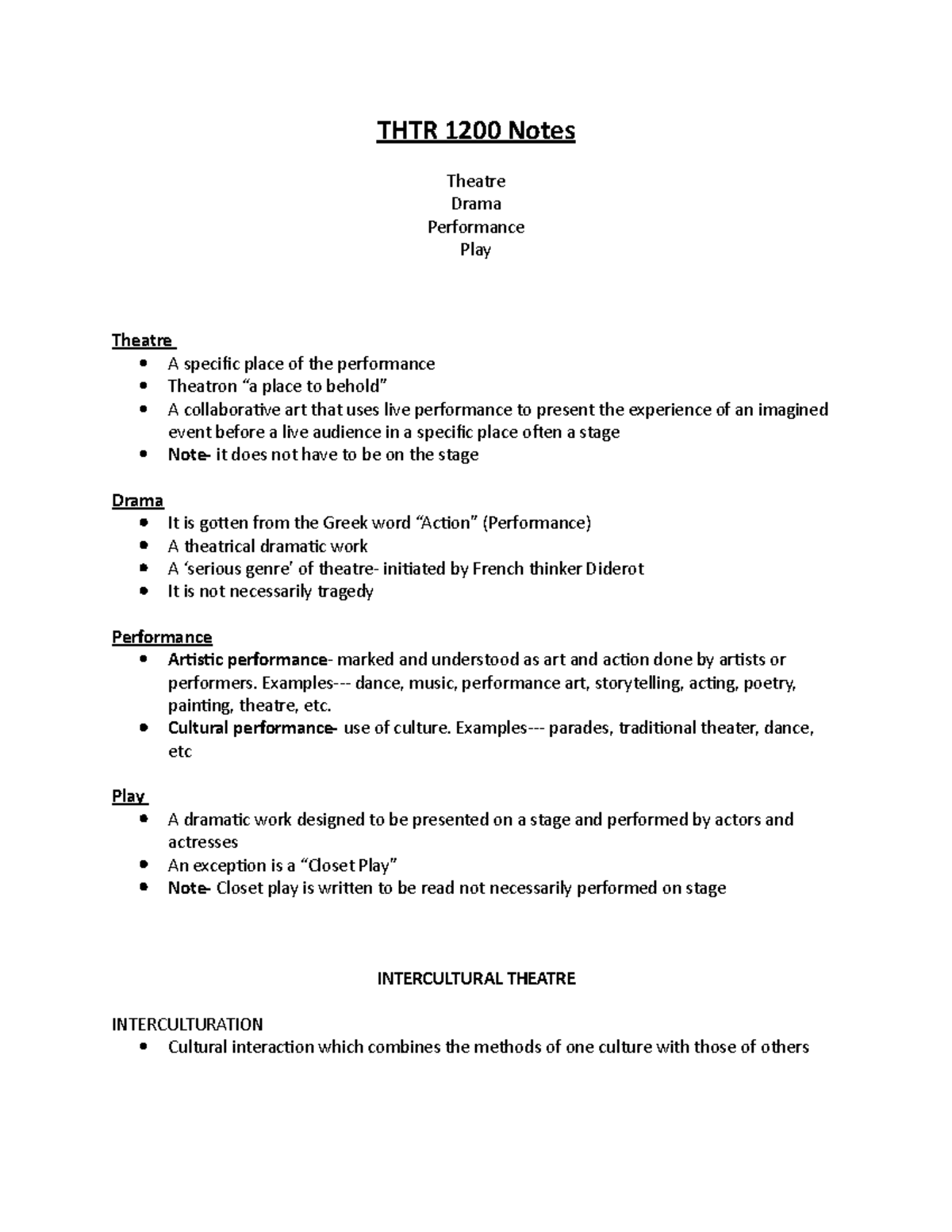 THTR 1200 Notes - oiihigj - THTR 1200 Notes Theatre Drama Performance ...
