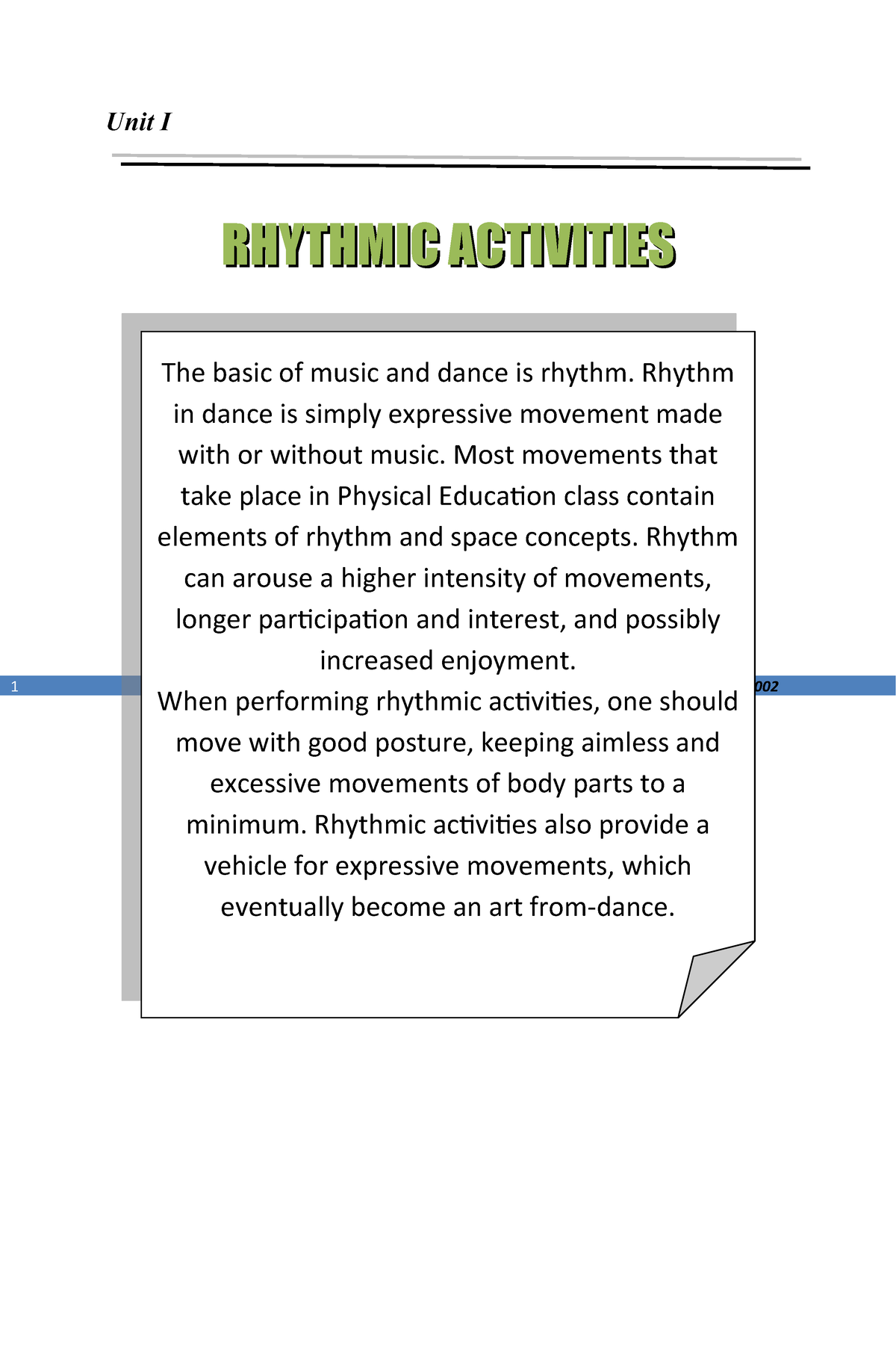 Rythmic Activities -Physical Education 2. College Module - Bsed English ...