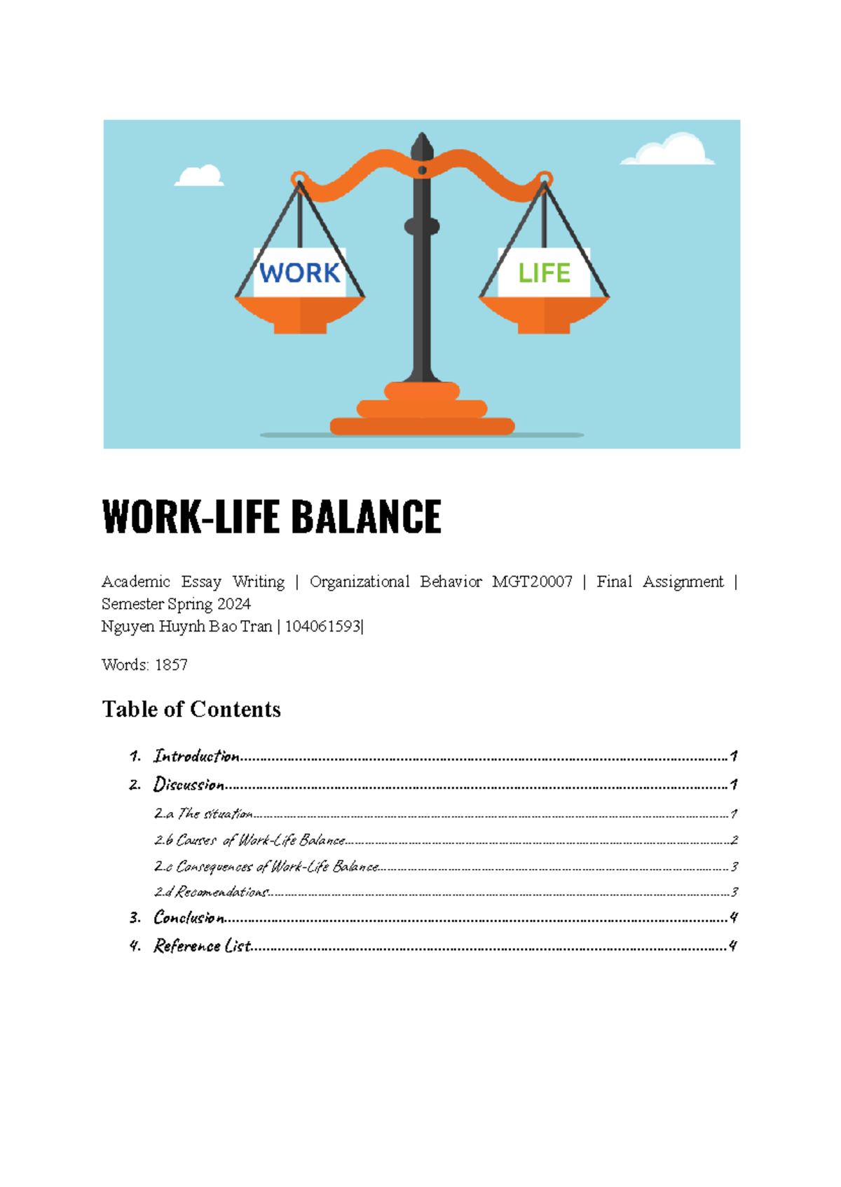 WORK-LIFE Balance - WORK-LIFE BALANCE Academic Essay Writing ...