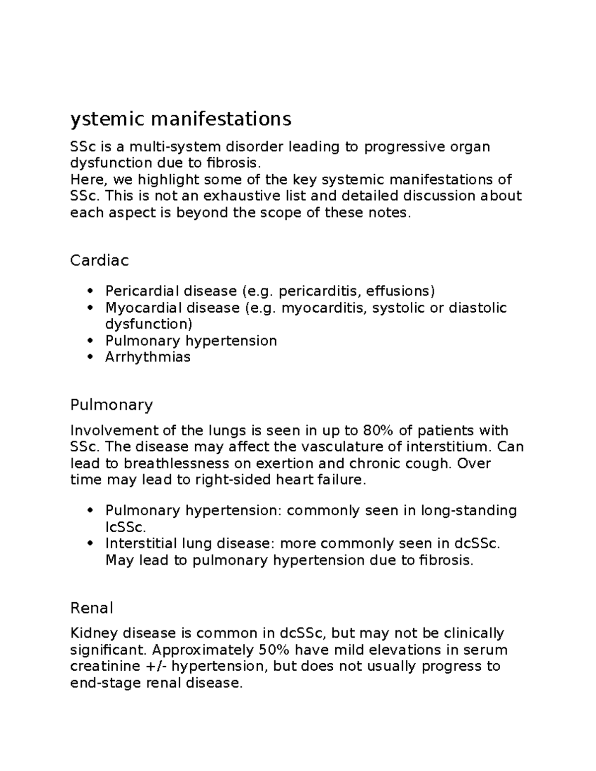 Systemic manifestations of sclerosis - ystemic manifestations SSc is a ...