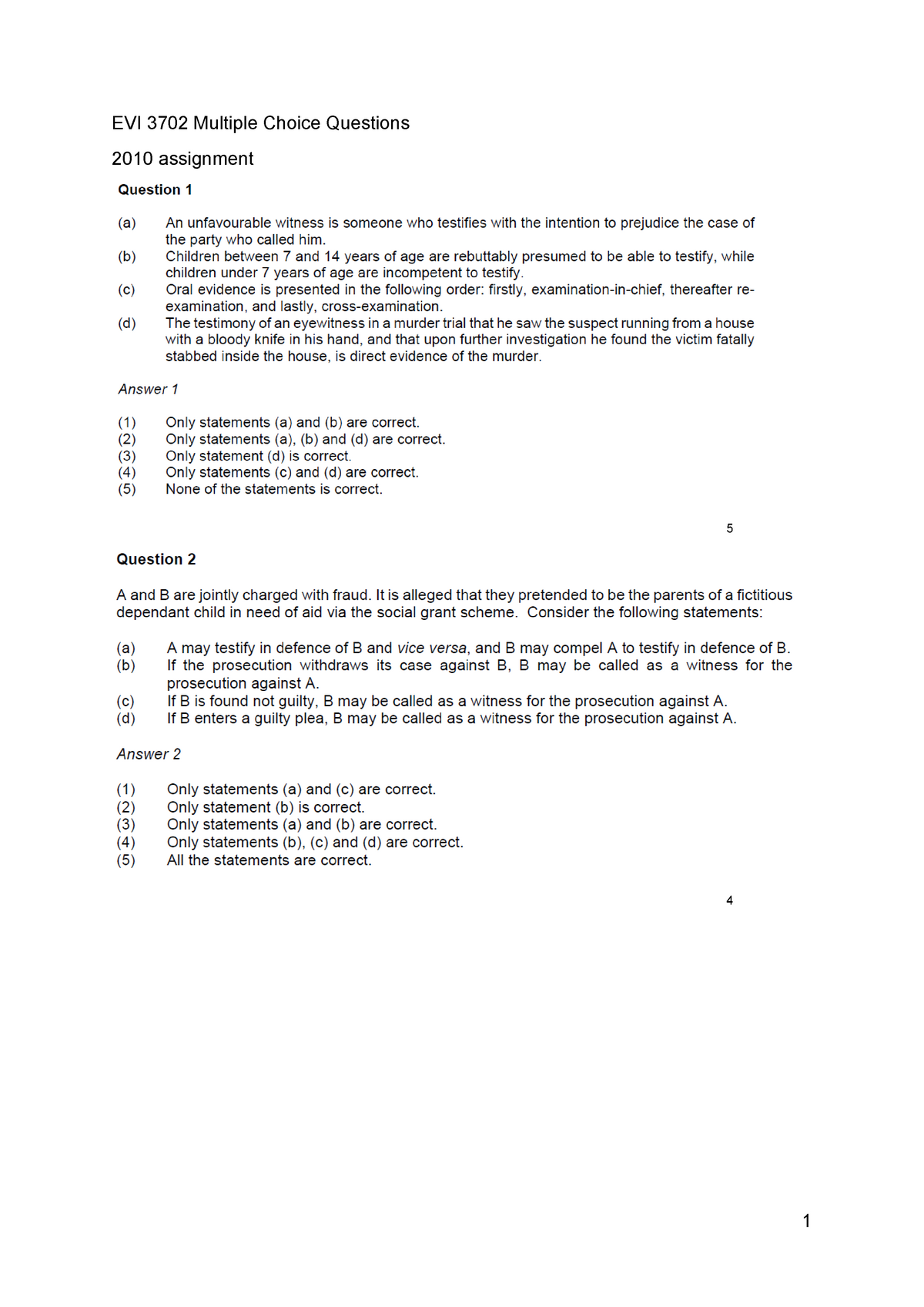 Exam 2020 - LEV 3701 - EVI 3702 Multiple Choice Questions 2010 ...