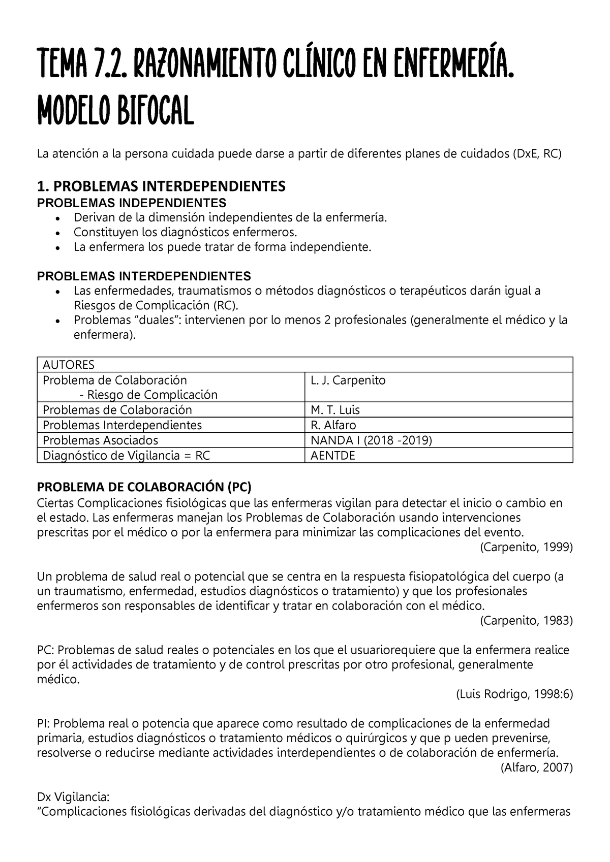 TEMA . RAZONAMIENTO CRÍTICO EN ENFERMERÍA. MODELO BIFOCAL - TEMA 7.  RAZONAMIENTO CLÍNICO EN - Studocu