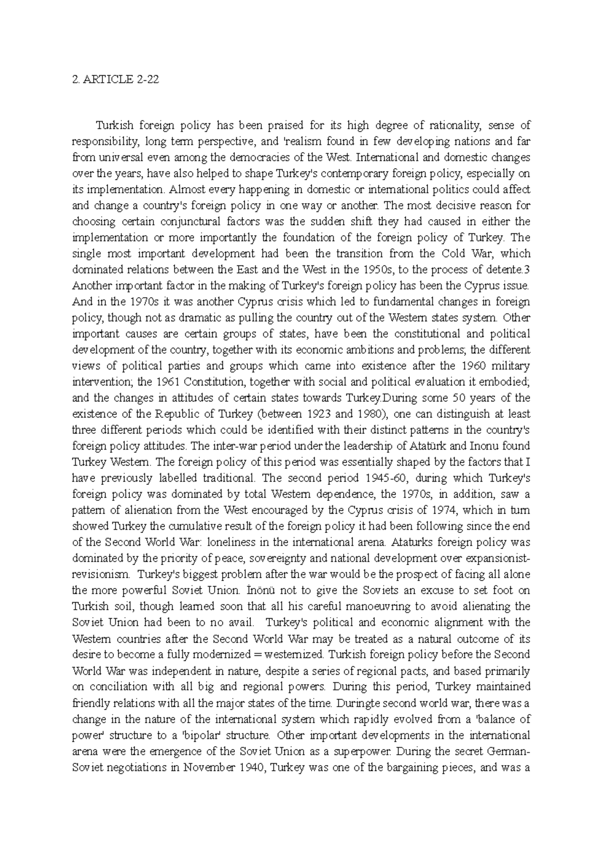 2 - turkish foreign policy - 2. ARTICLE 2- Turkish foreign policy has ...