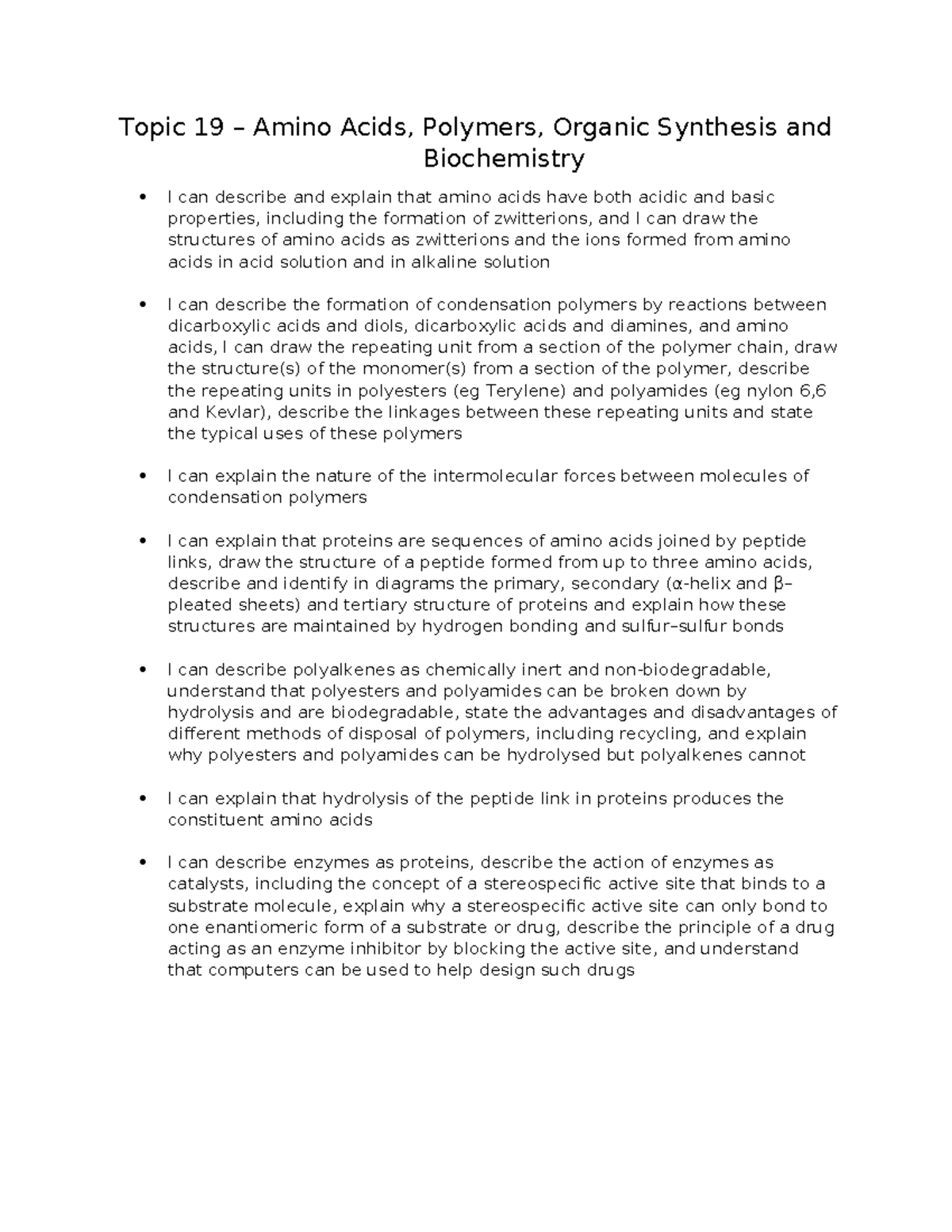 Topic 19 - amino acids polymers organic synthesis and biochemistry ...
