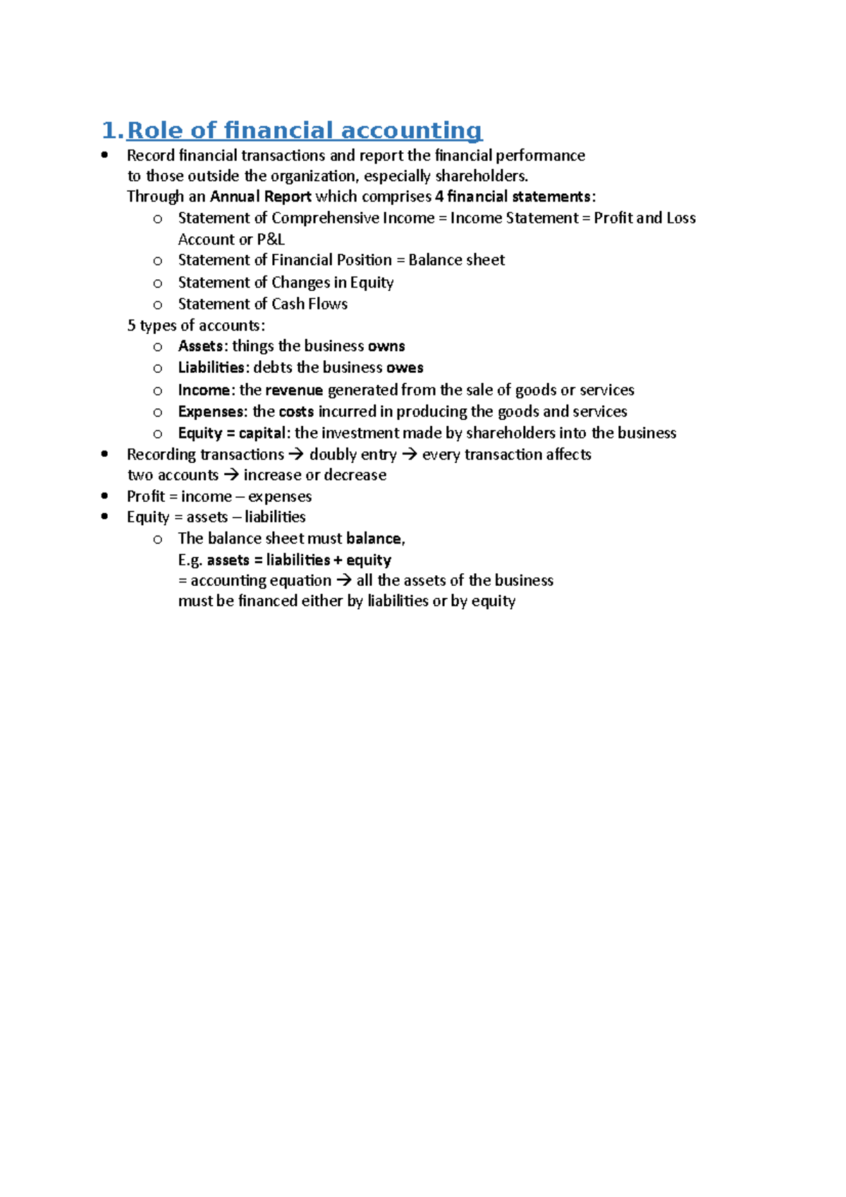 Summary IBE Financial accounting 1 of financial accounting