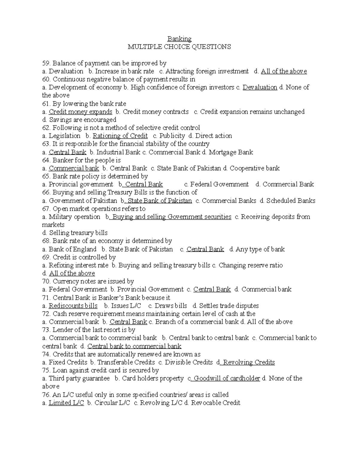 Banking 5976 MCQS Banking MULTIPLE CHOICE QUESTIONS Balance of