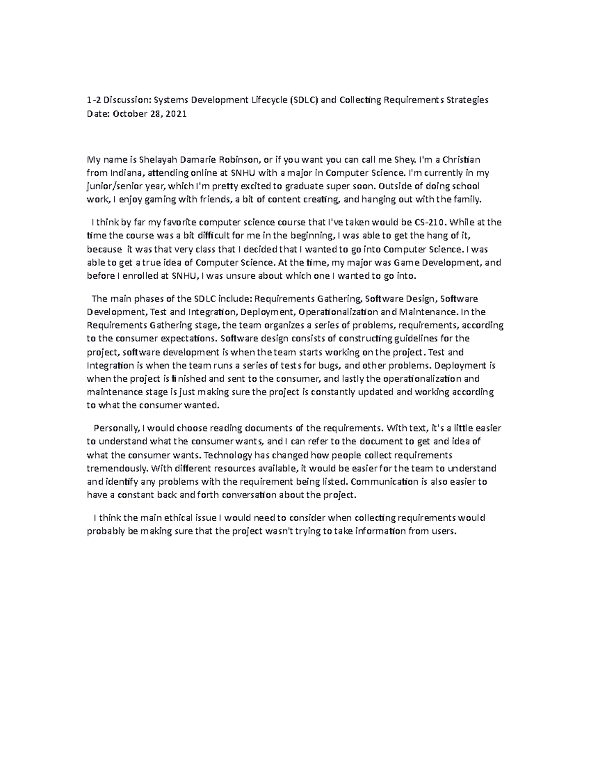 CS-255 1-2 Discussion Systems Development Lifecycle (SDLC) and ...