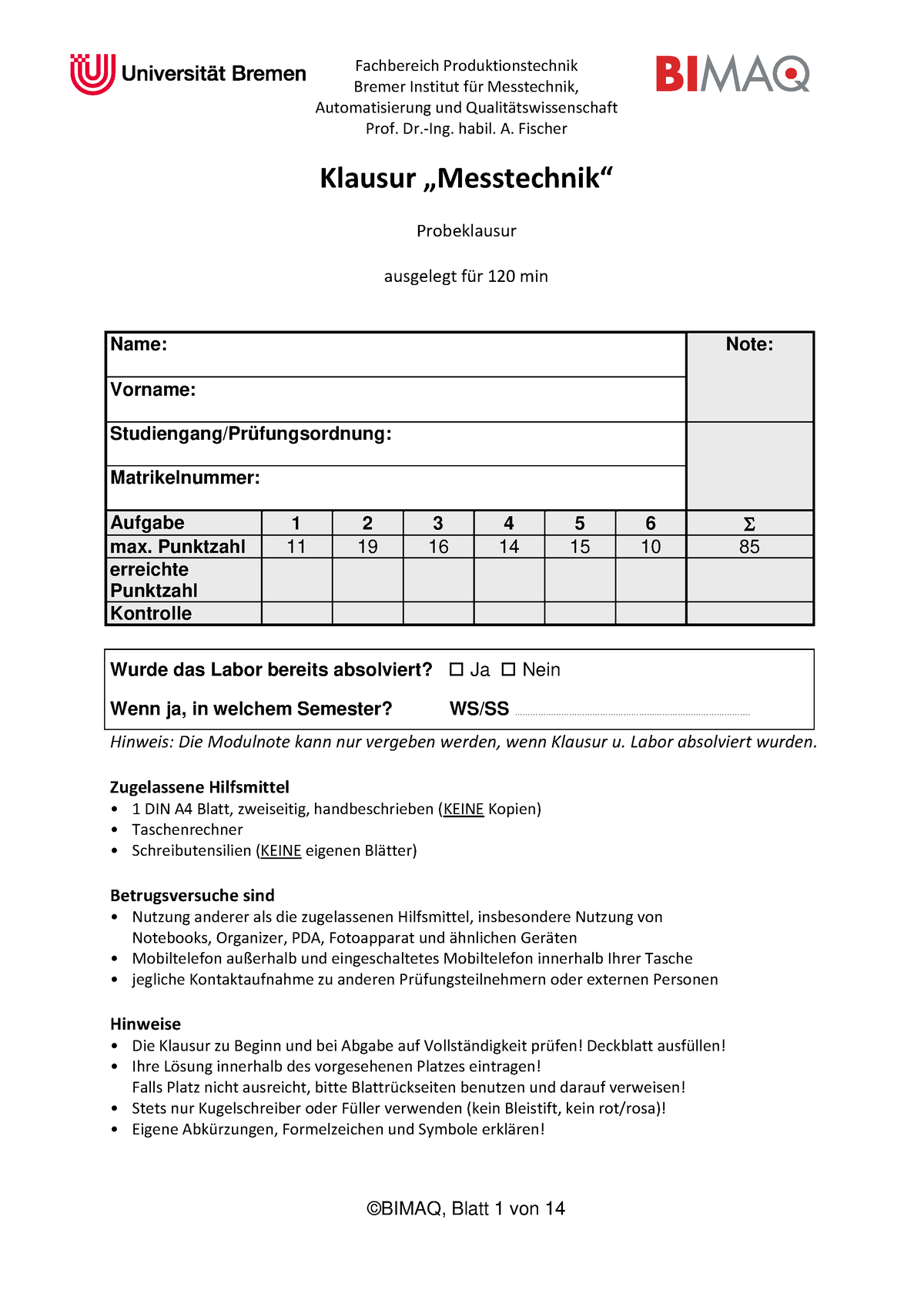 MT Probeklausur WISE19 20 - Fachbereich Produktionstechnik Bremer ...