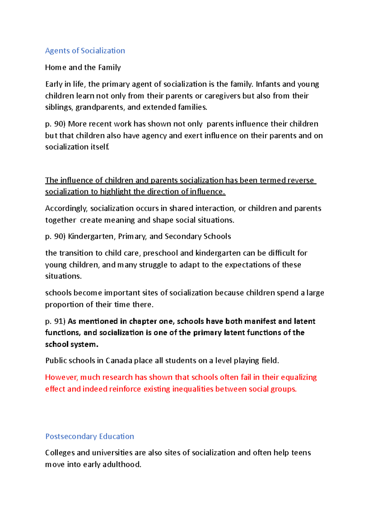 Postsecondary Education Agents of Socialization Home and the Family