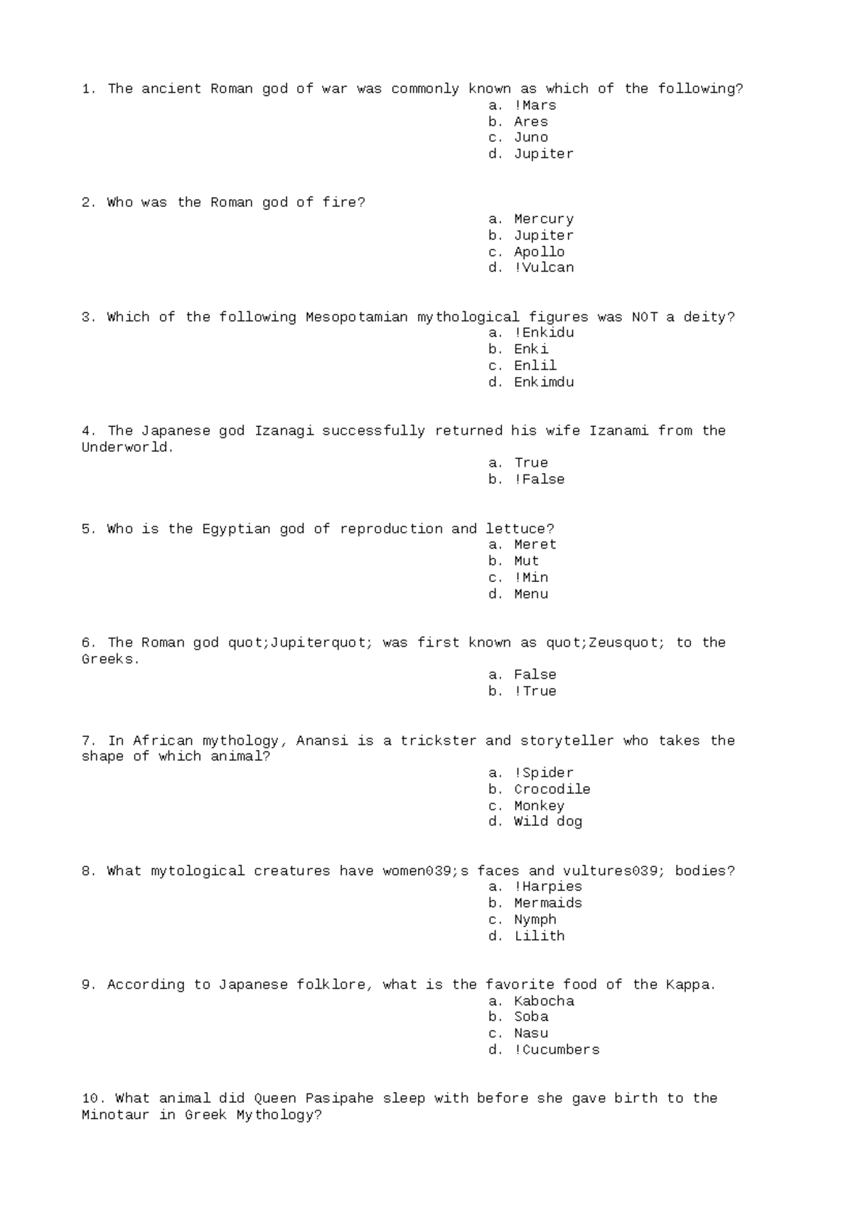 NERO150-Worksheet-9 - NERO150-Worksheet-9 - The ancient Roman god of ...