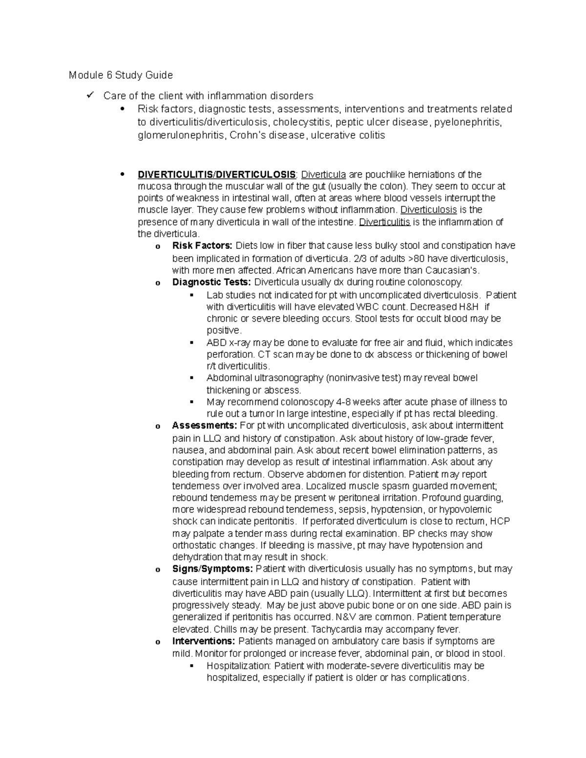 Final - Module 6 Study Guide Care of the client with inflammation ...