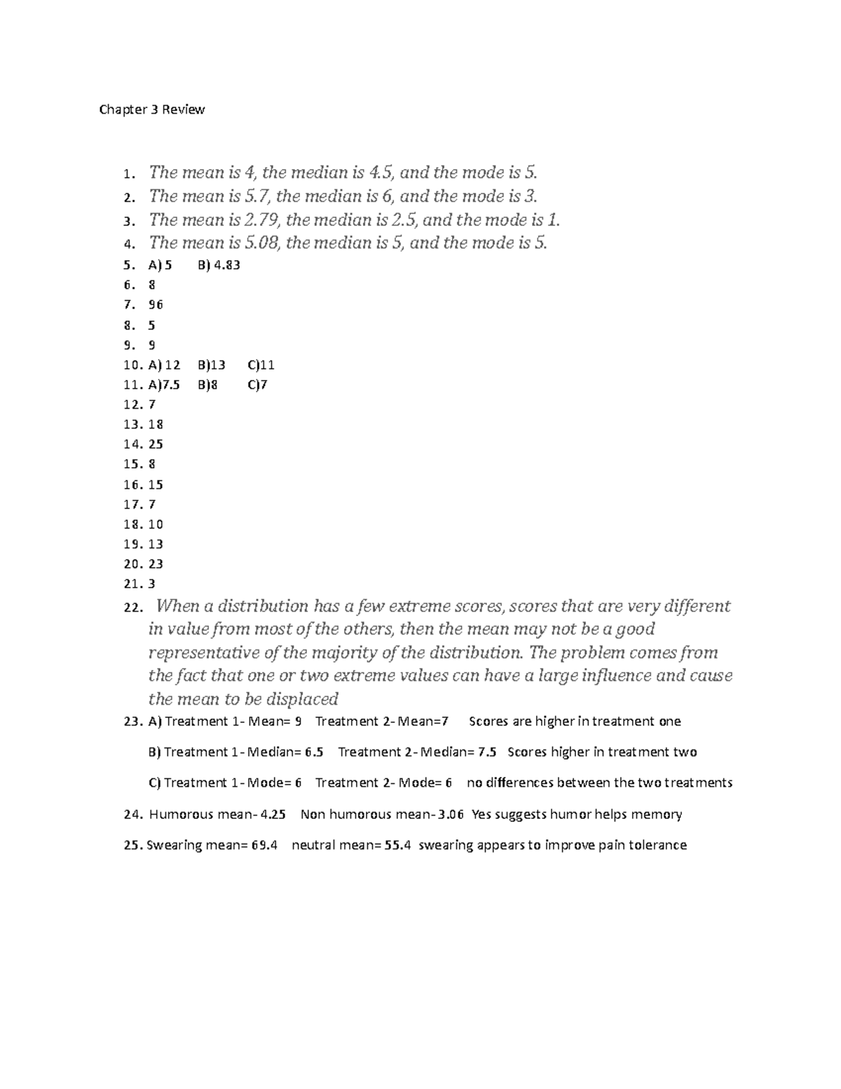 Chapter 3 Review - Lecture notes 3 - Chapter 3 Review The mean is 4 ...
