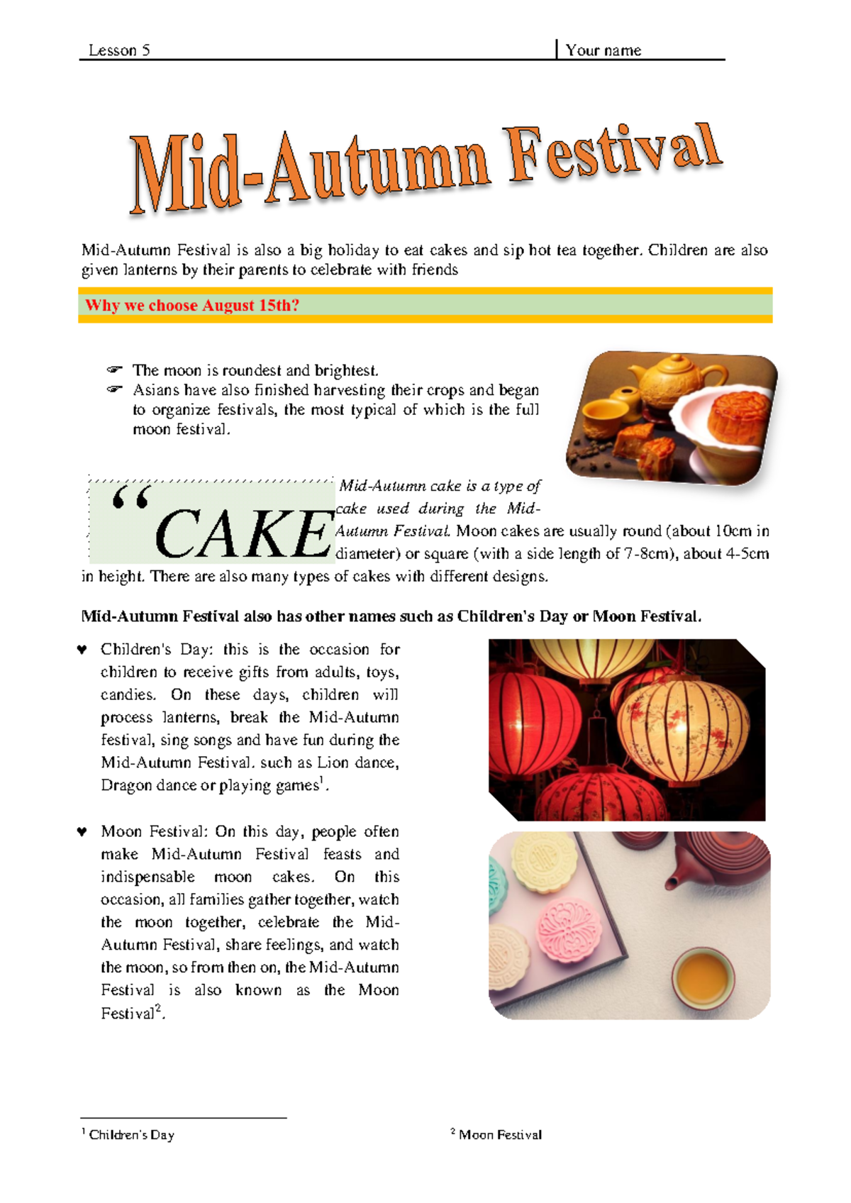 MS Word Lesson 5 Thực hành Lesson 5 Your name MidAutumn Festival