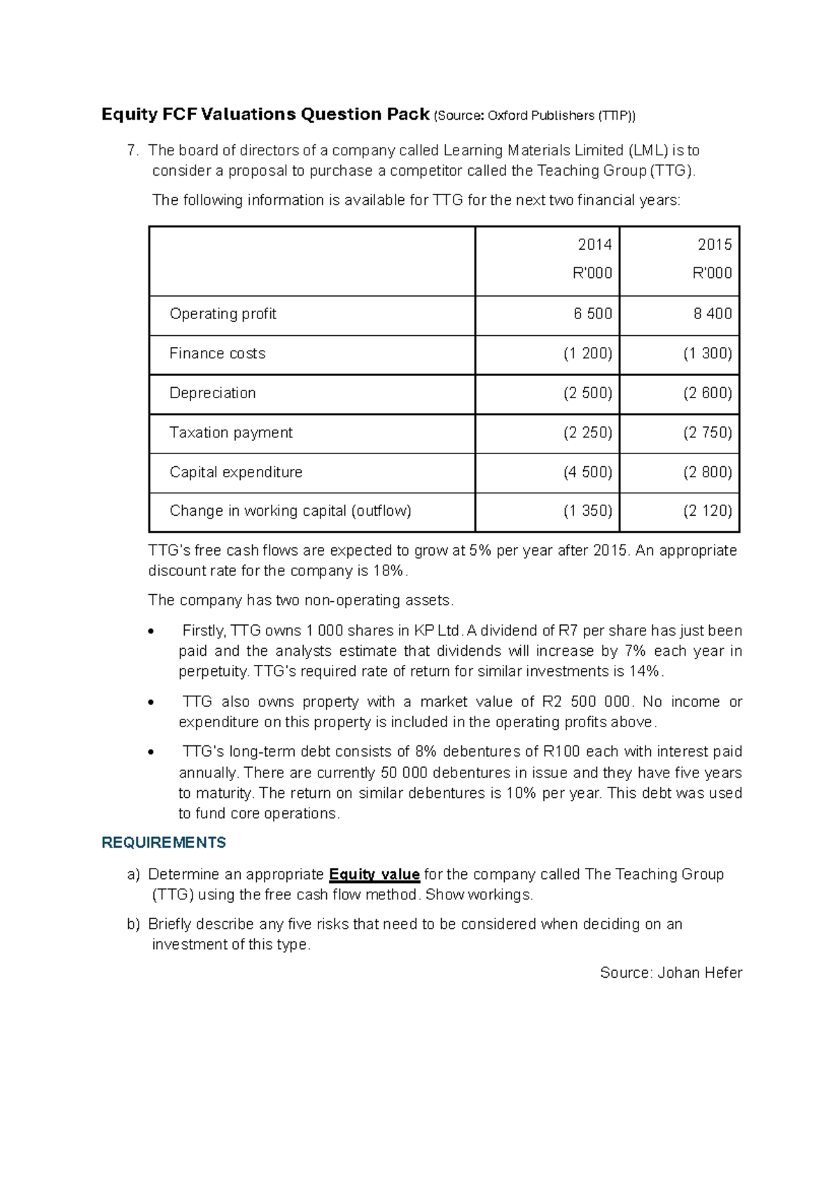 Equity Valuations Question Pack - Equity FCF Valuations Question Pack ...