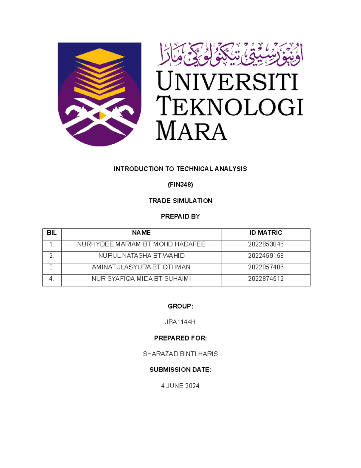 FIN348 COMPANY ANALYSIS FARM FRESH BERHAD - INTRODUCTION TO TECHNICAL ...