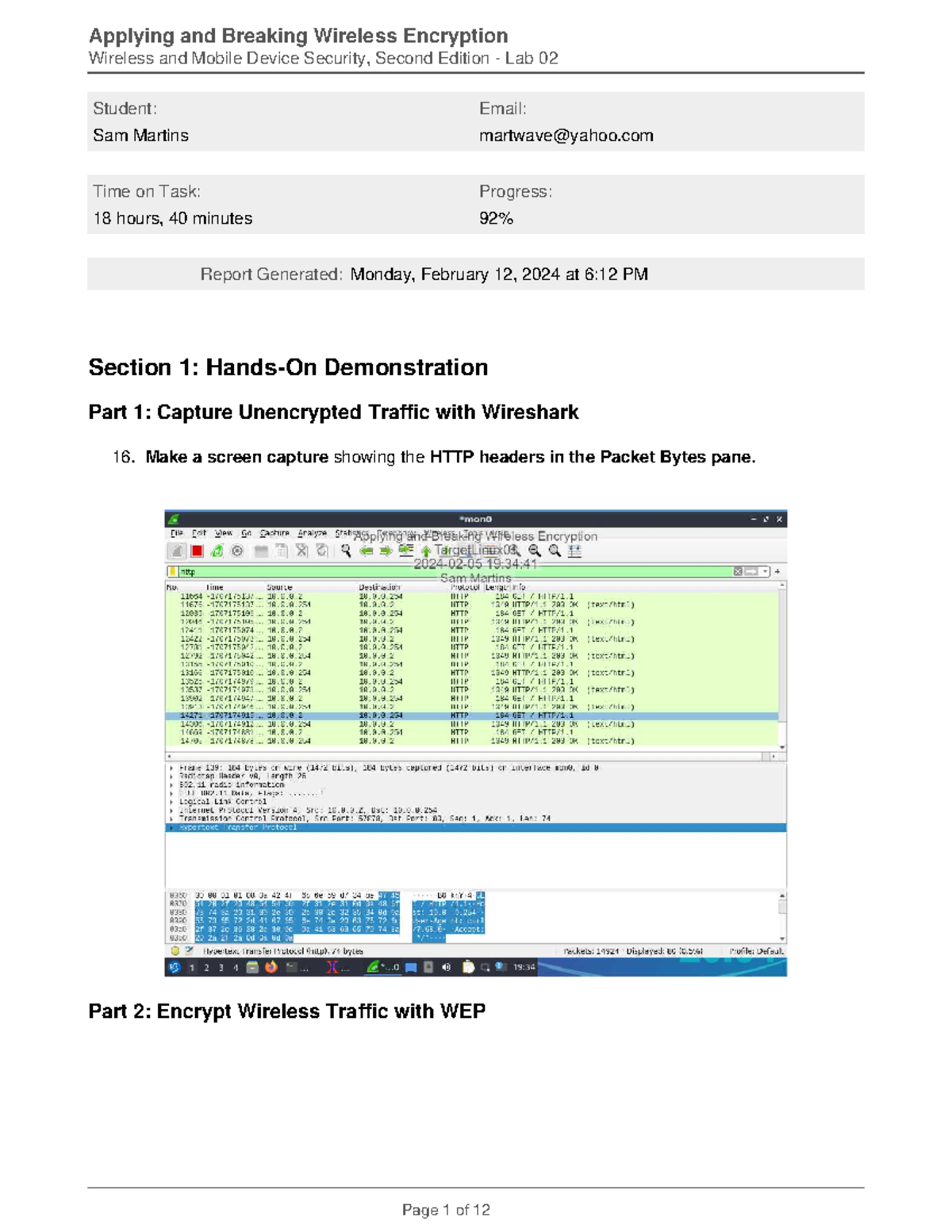 Lab 2 Applying and Breaking Wireless Encryption - Sam - Student: Email ...