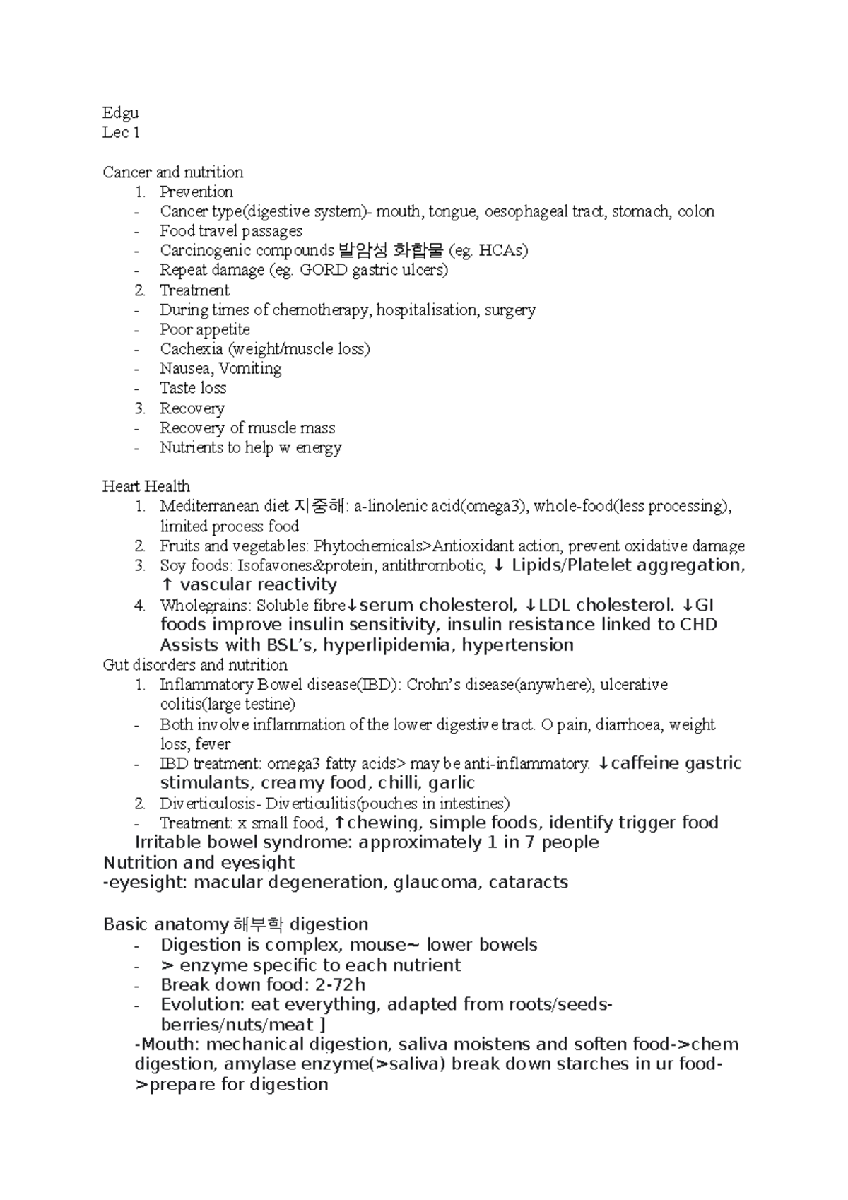 Edgu - EDGU notes - Edgu Lec 1 Cancer and nutrition 1. Prevention ...