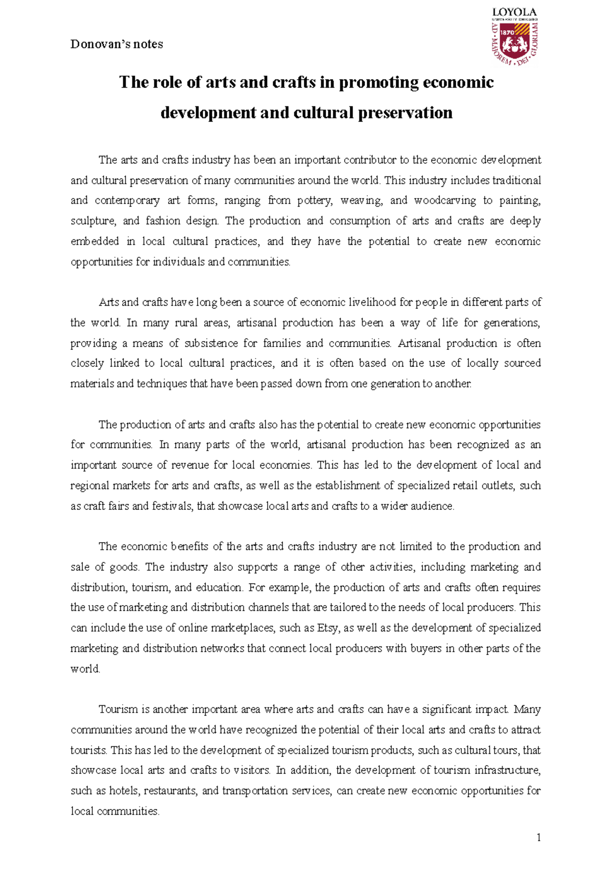 The role of arts and crafts in promoting economic development and cultural preservation This