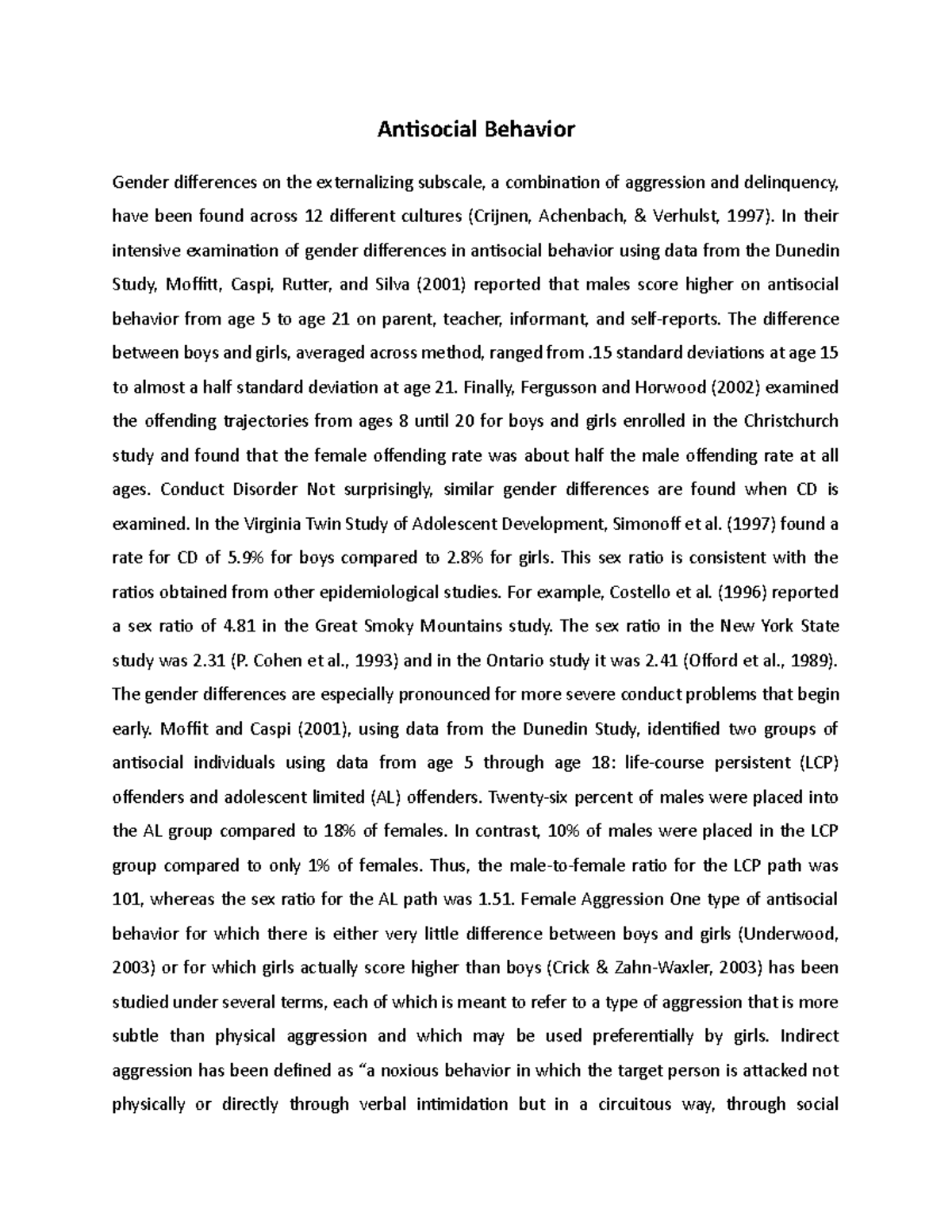 Antisocial Behavior - Antisocial Behavior Gender differences on the ...