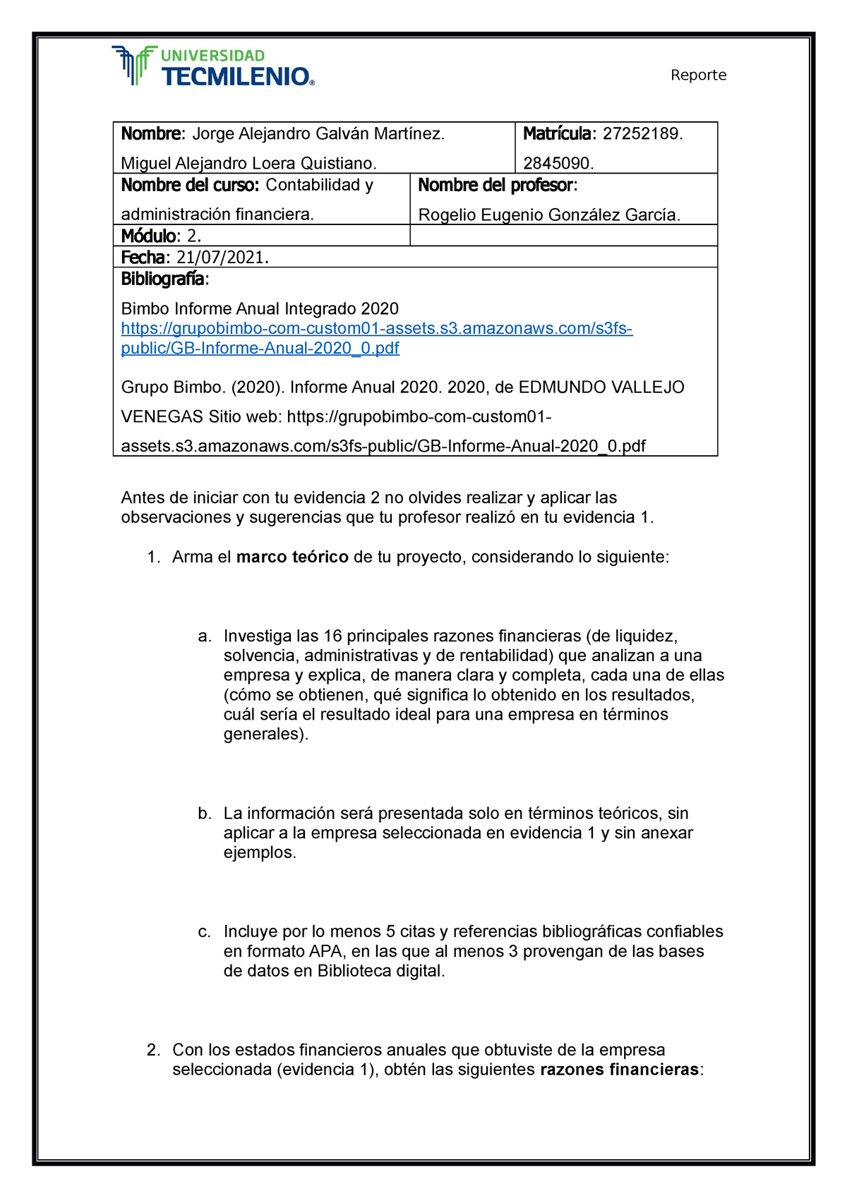 Evidencia 2 Contabilidad Y Administracion Nombre Jorge Alejandro Galván Martínez Miguel 4953