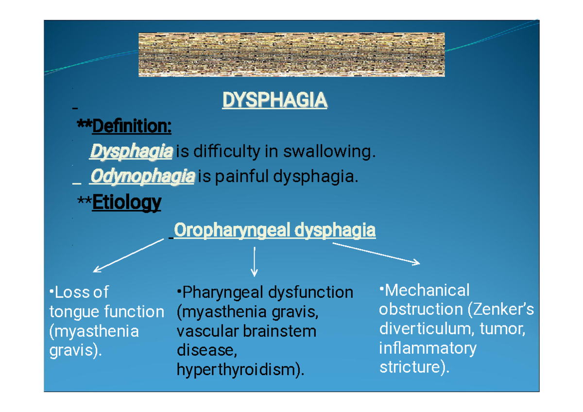 Oesophagus - Internal medicine - DYSPHAGIADYSPHAGIA **Definition ...