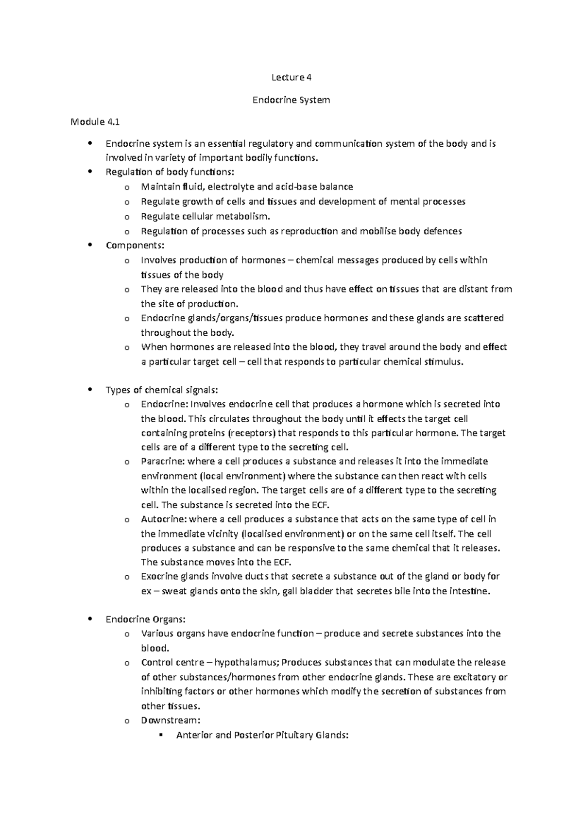 Endocrine System Lecture 4 Endocrine System Module 4 Endocrine System