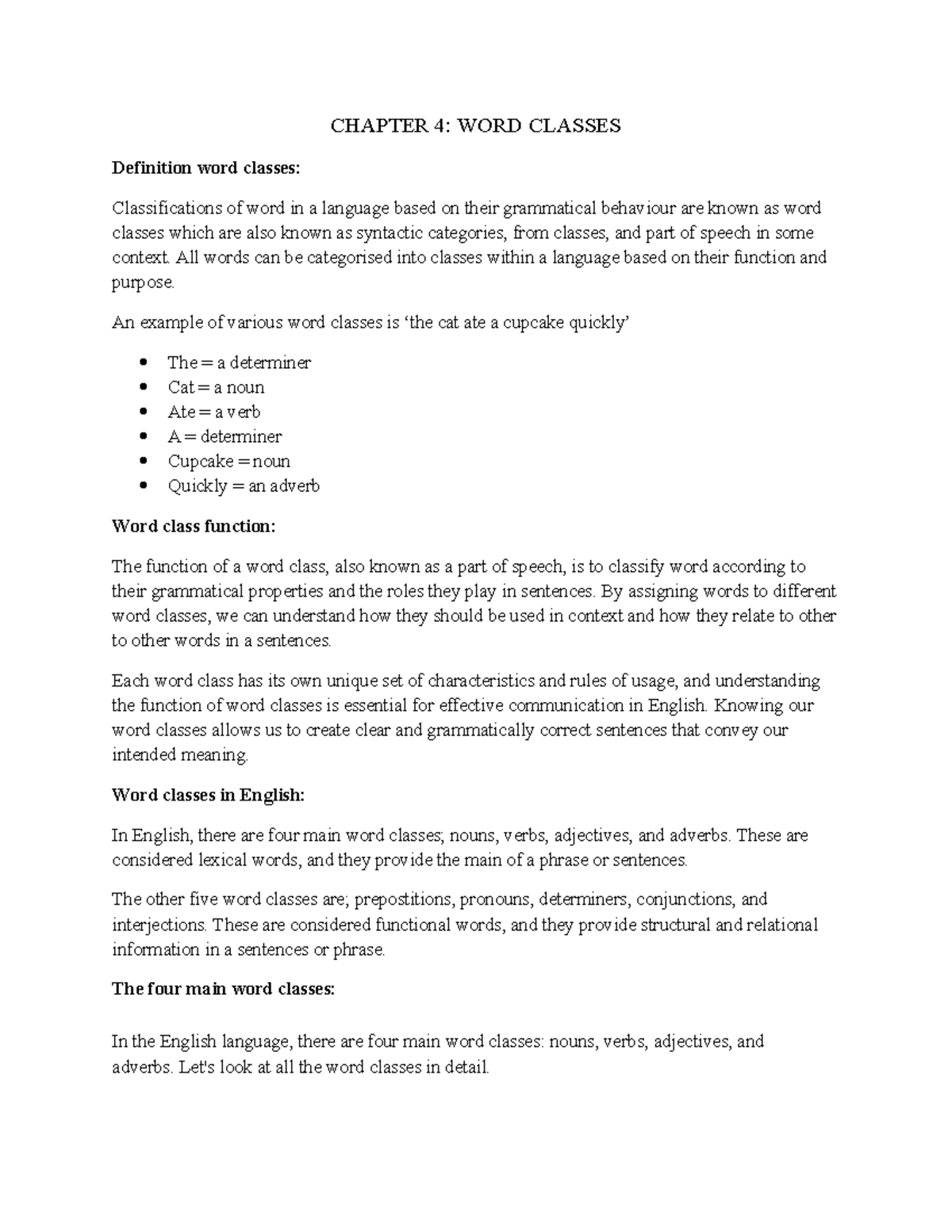 Chapter 4 resume hikma CHAPTER 4 WORD CLASSES Definition word