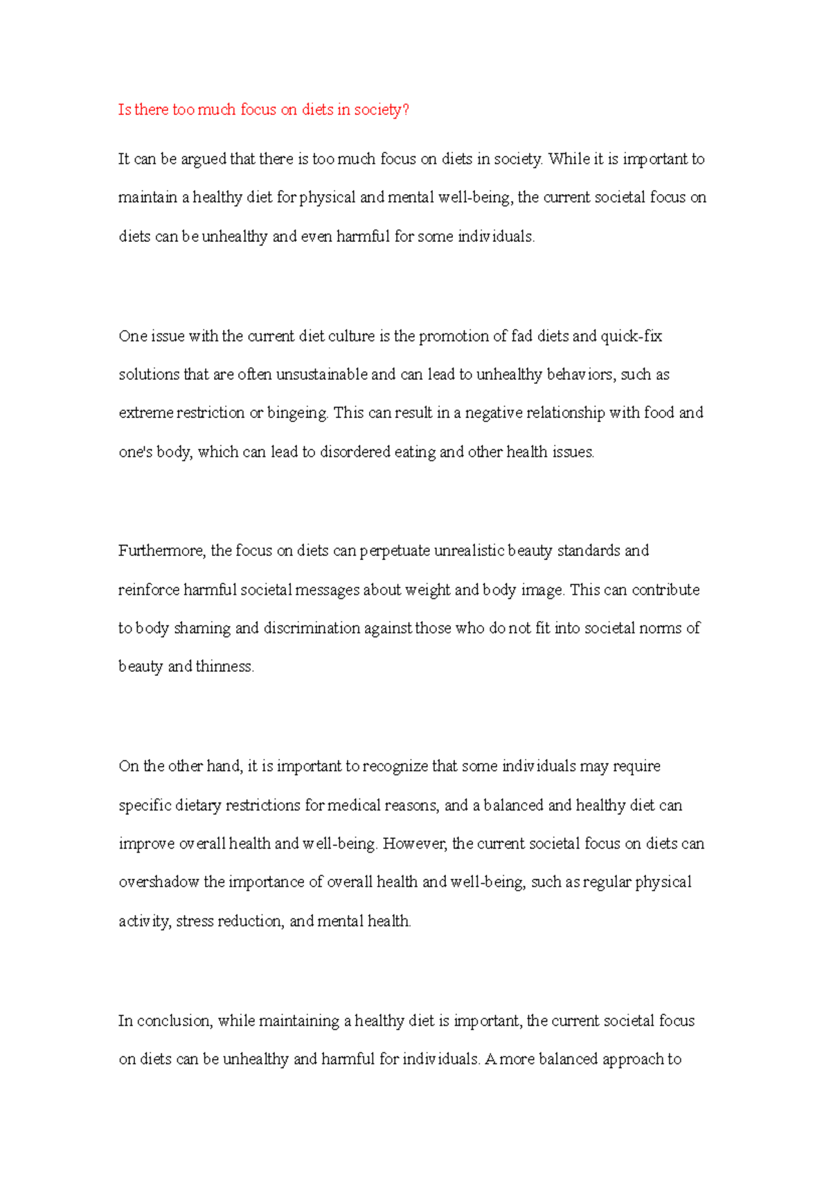 is there too much focus on diets in society