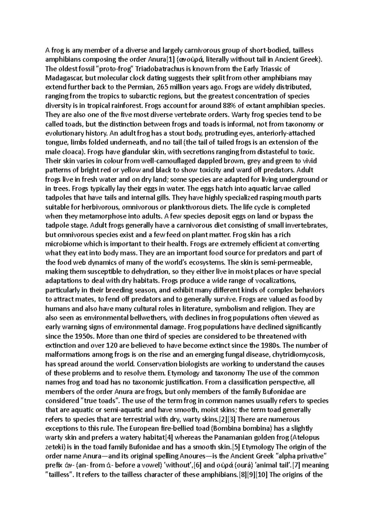 Frog Summary A frog is any member of a diverse and largely