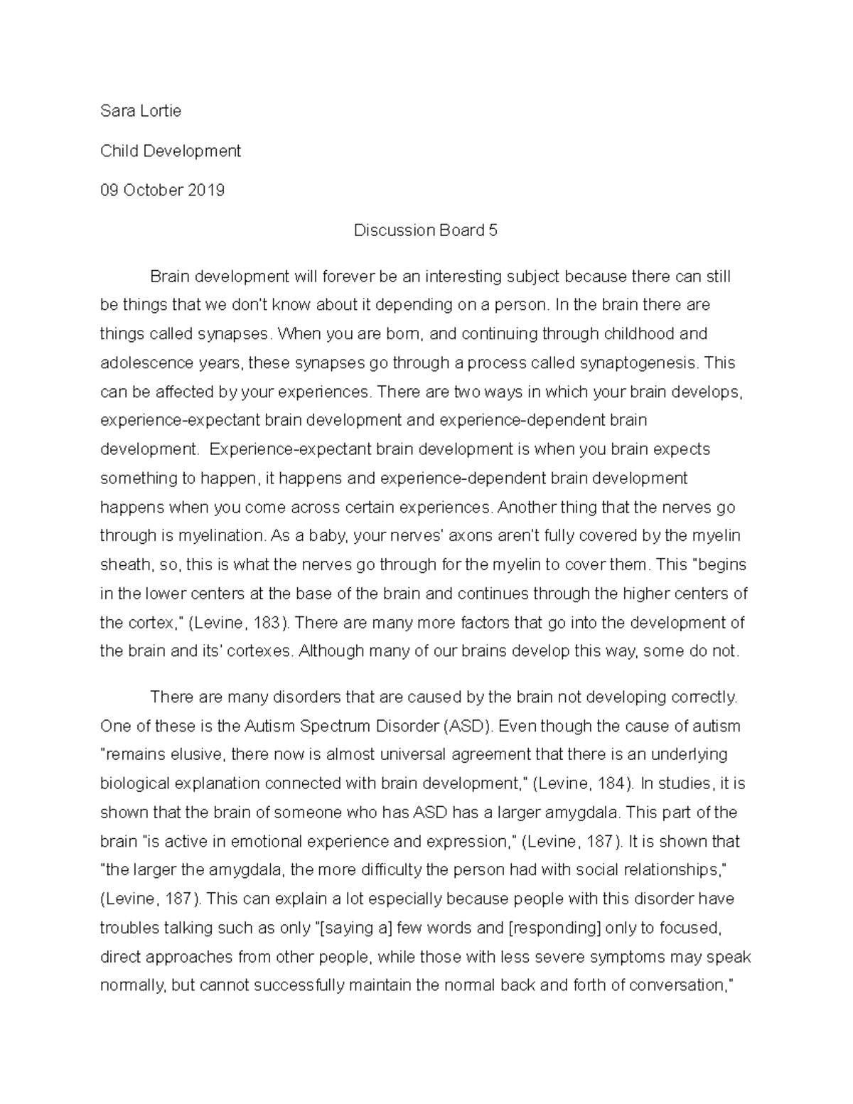 Child Development- Discussion board 5 - Sara Lortie Child Development ...
