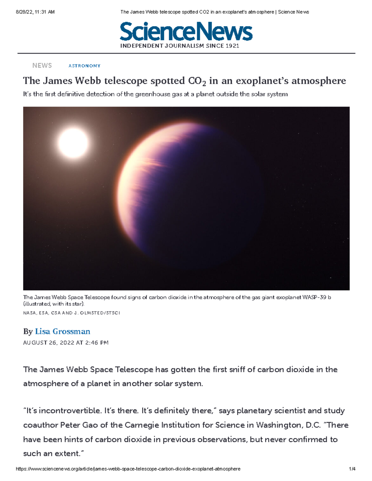 The James b telescope spotted CO2 in an atmosphere