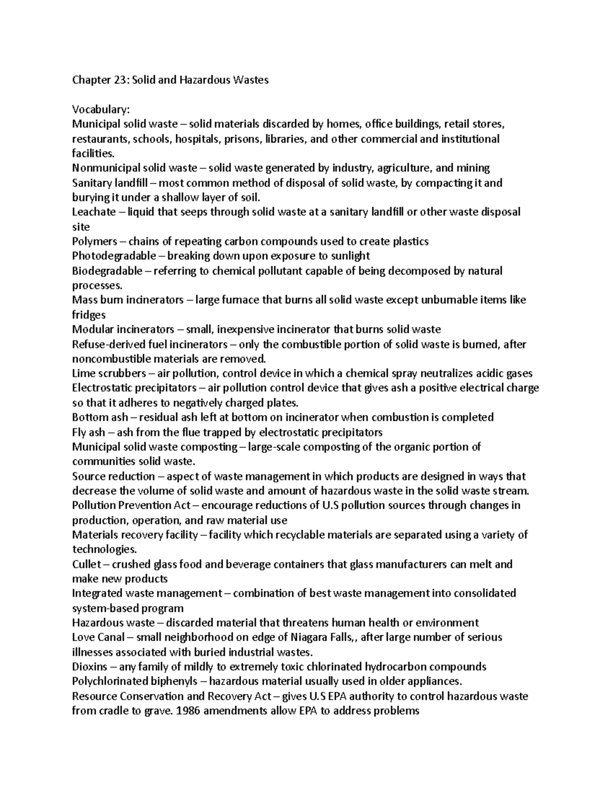 Chapter 23 Solid and Hazardous wastes Chapter 23 Solid and Hazardous