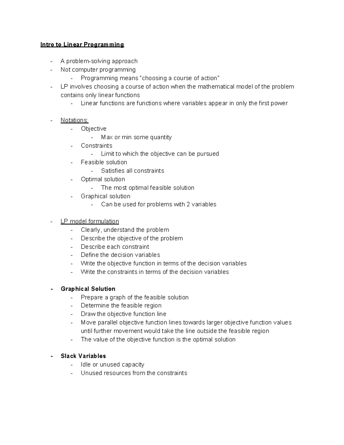Intro to Linear Programming - Studocu