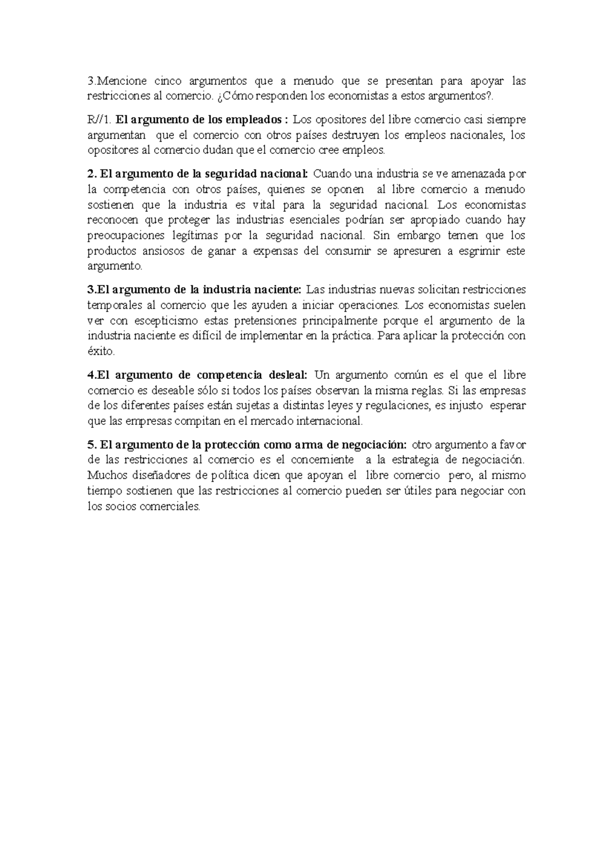 Ejercicio 3 Capítulo 9 Kency 3 cinco argumentos que a menudo que se