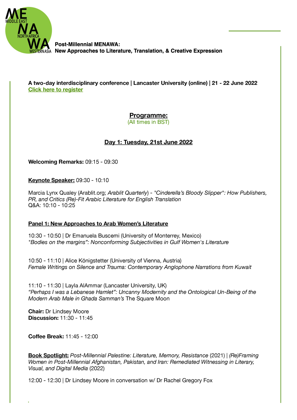 Conference programme 1 A two day interdisciplinary conference