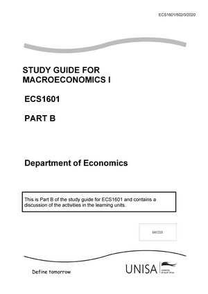 ECS1601 Tutorial Letter 101 Economics 1B - Macroeconomics 101 2023 3 B ...