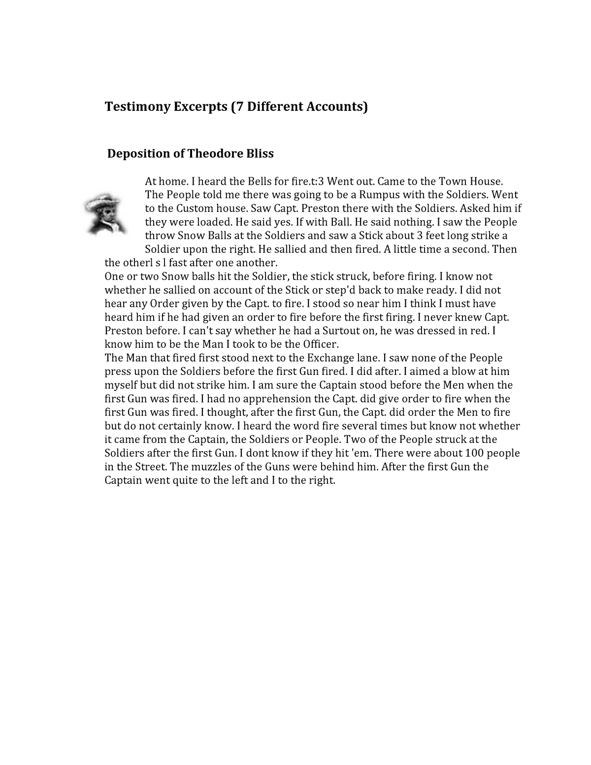 Boston Massacre Testimonys - Testimony Excerpts (7 Different Accounts ...