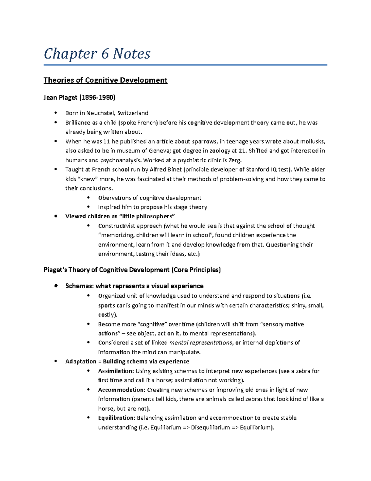 Child Psych Lecture 5 - Chapter 6 Notes Theories of Cognitive ...