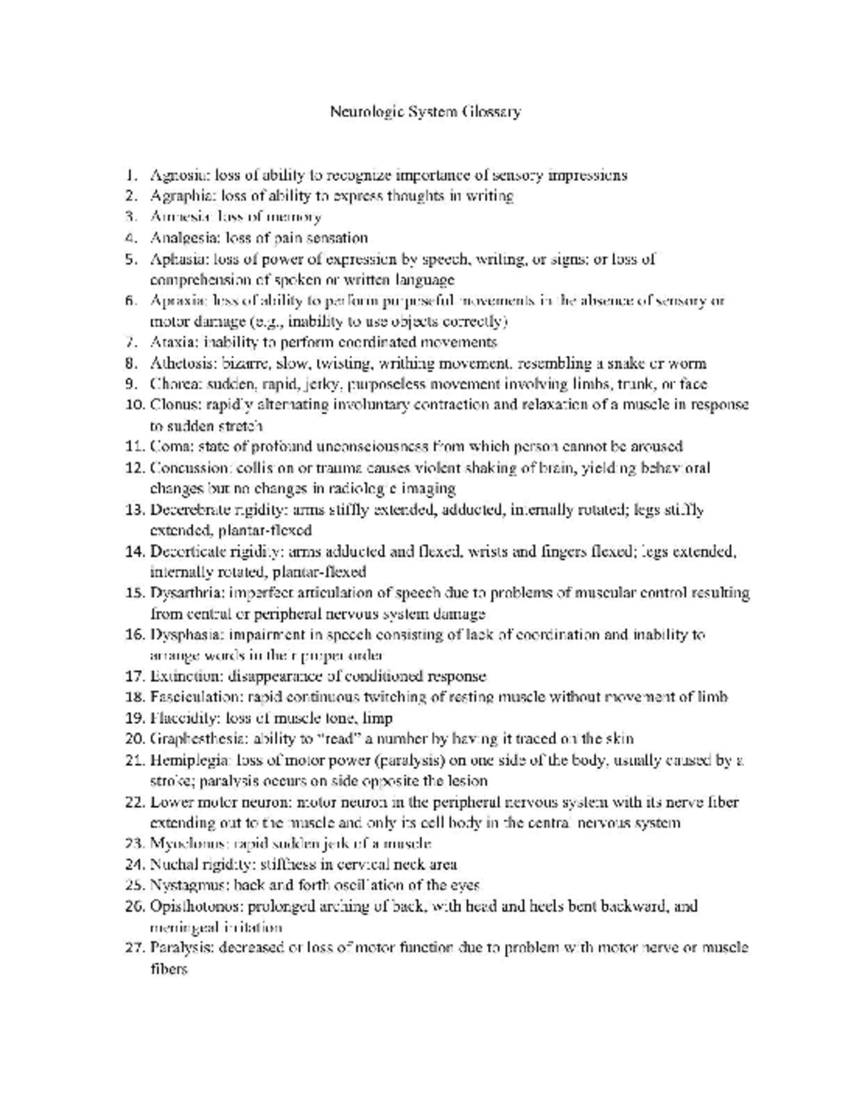 Neurologic System Glossary - Agnosia: loss of ability to recognize ...