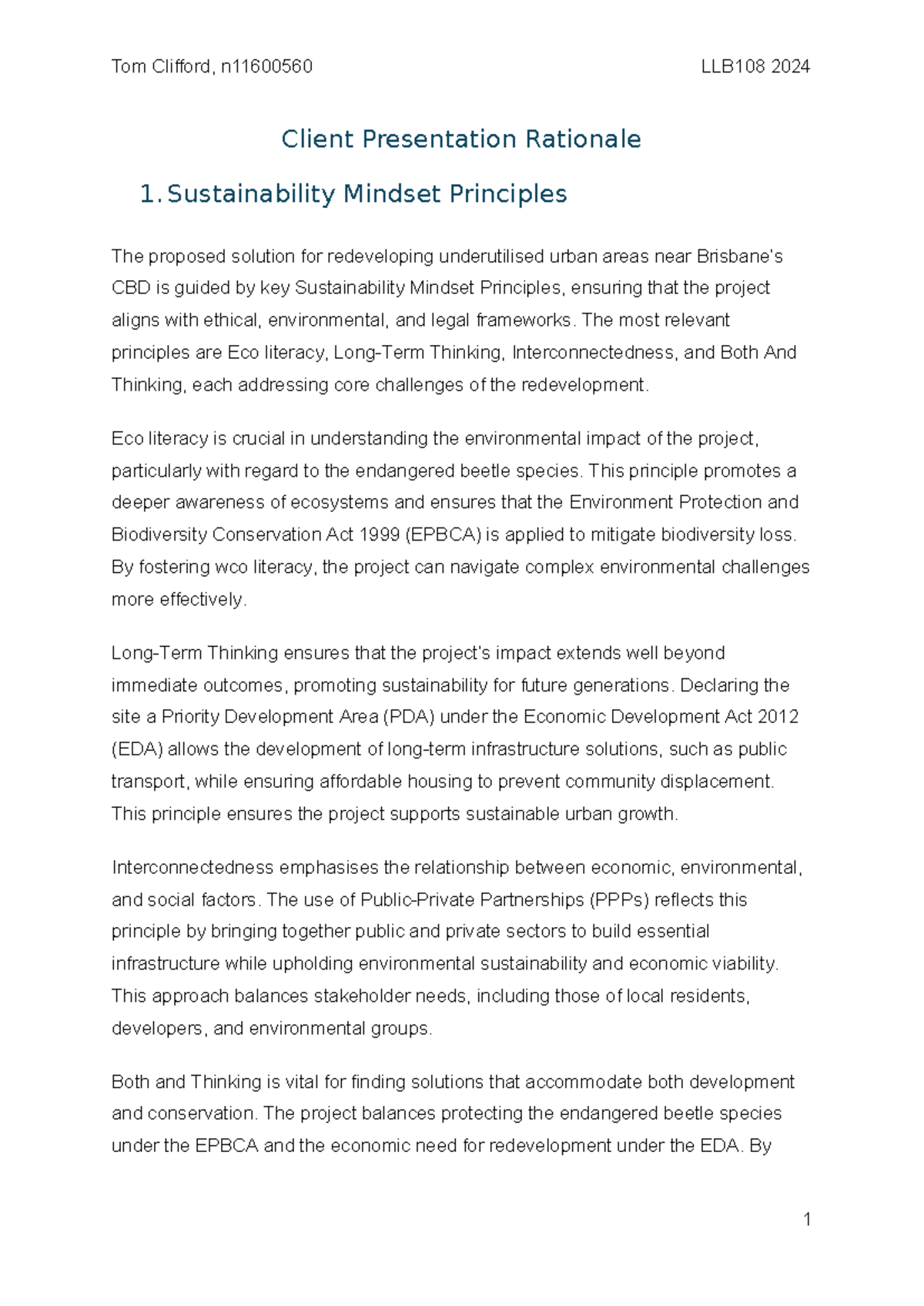 Tom Clifford LLB108 Rationale - Client Presentation Rationale 1 ...