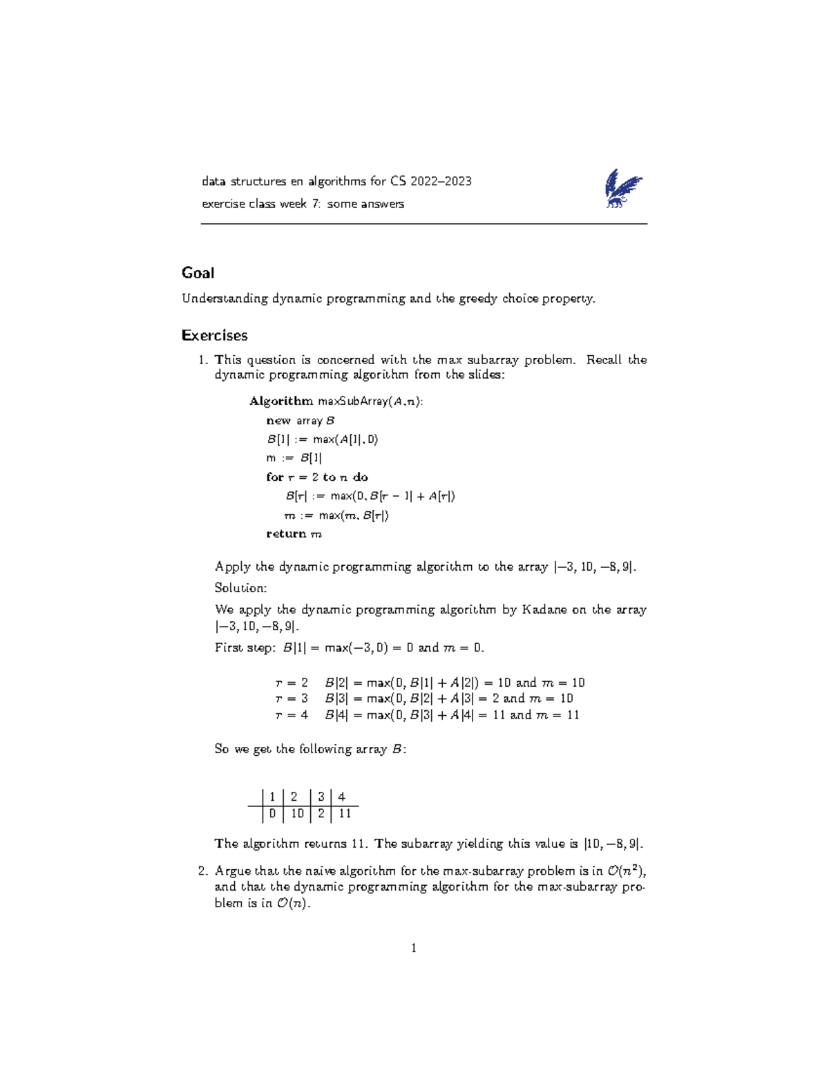 Week7s - Data Structures En Algorithms For CS 2022– Exercise Class Week ...