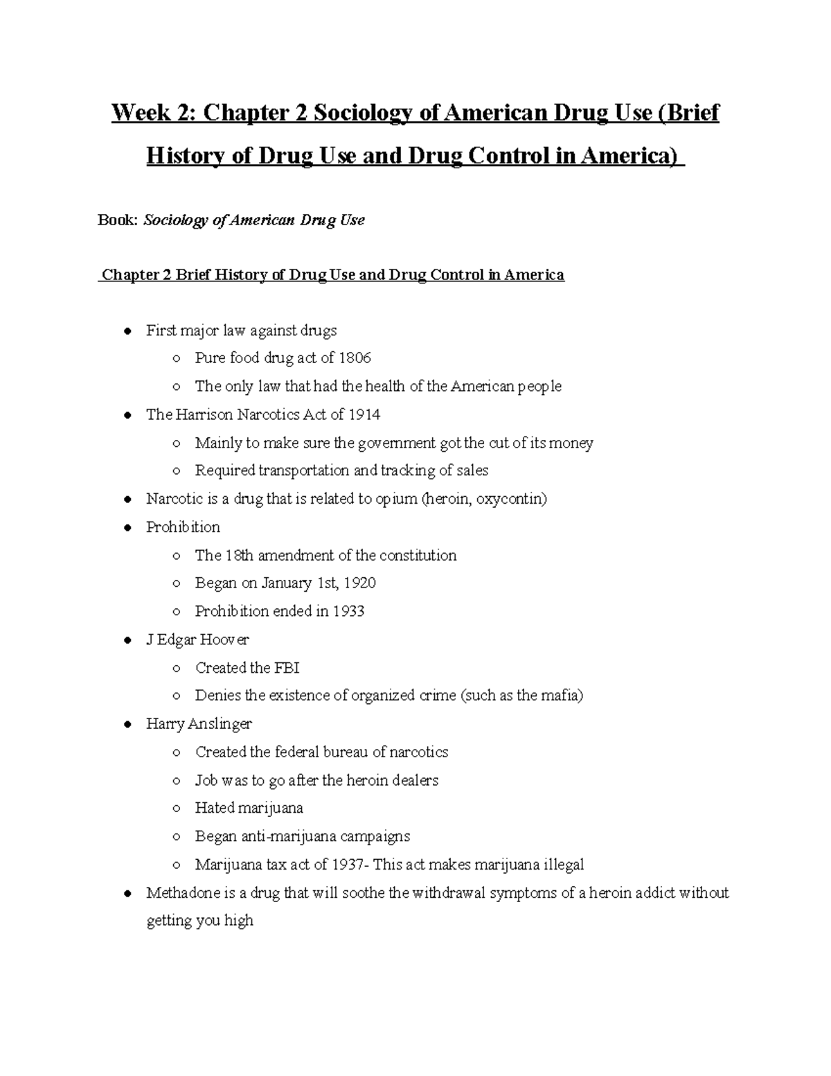 Notes - None - Week 2: Chapter 2 Sociology Of American Drug Use (Brief ...