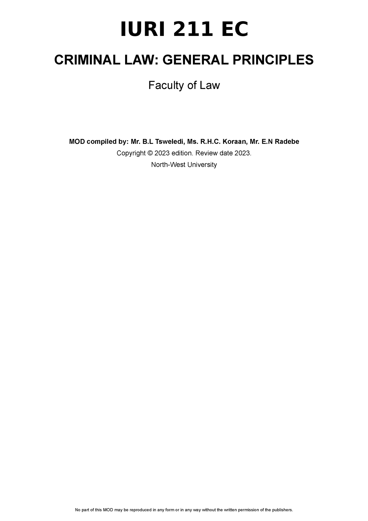 Study Guide 2023 Criminal Law 1   IURI 211 EC CRIMINAL LAW: GENERAL