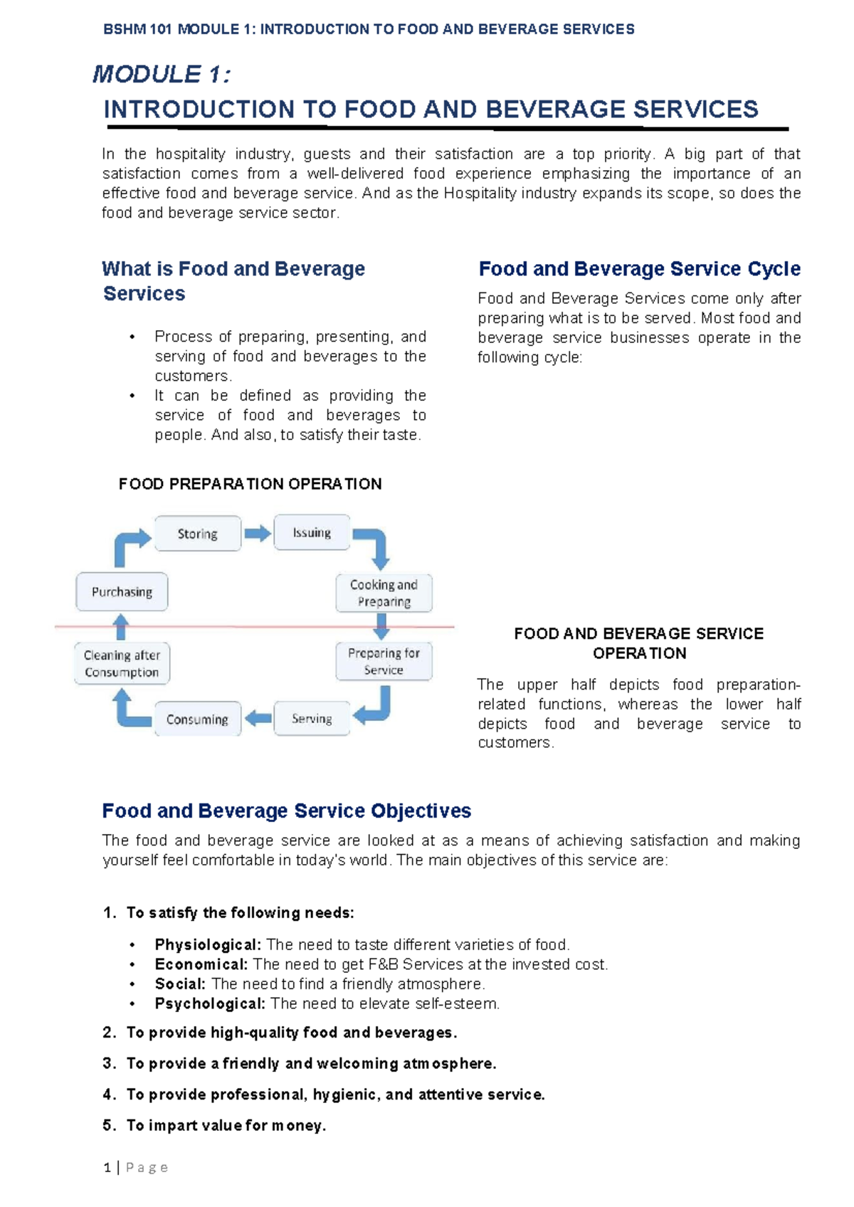 FBS MOD 01 Introduction TO FOOD AND Beverage Services 2 - INTRODUCTION ...